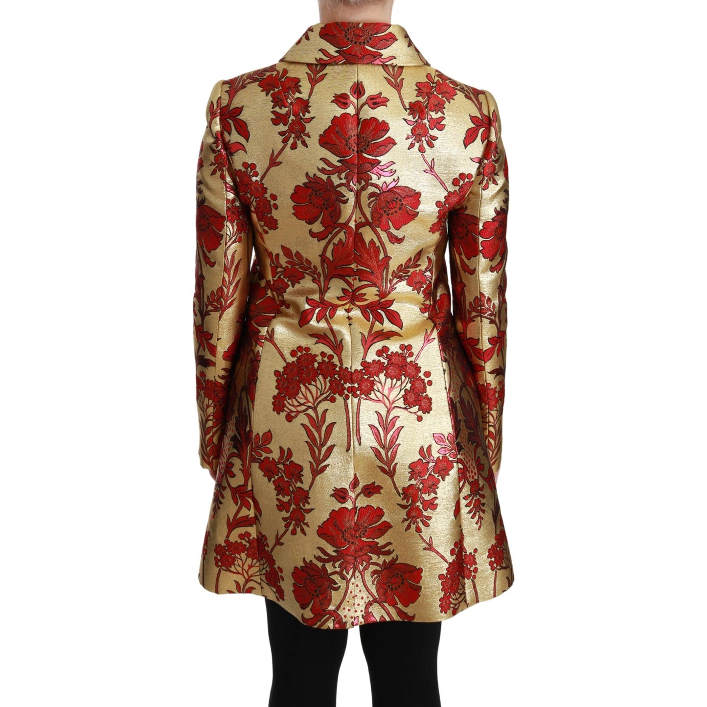 Red Gold Floral Brocade Cape Coat Jacket