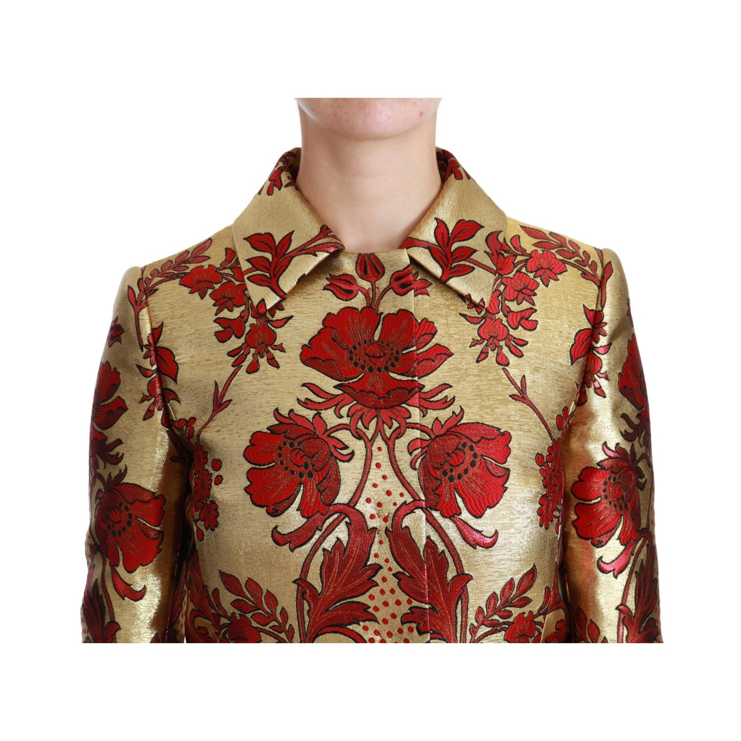 Red Gold Floral Brocade Cape Coat Jacket