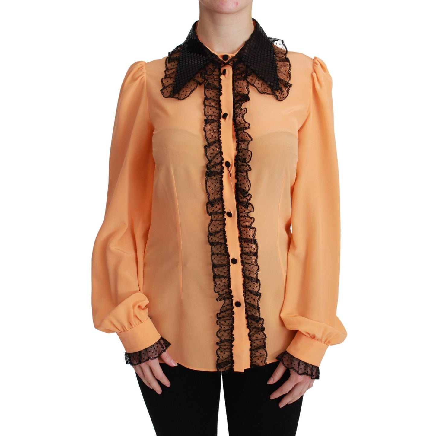 Yellow Silk Sequin Lace Blouse Shirt