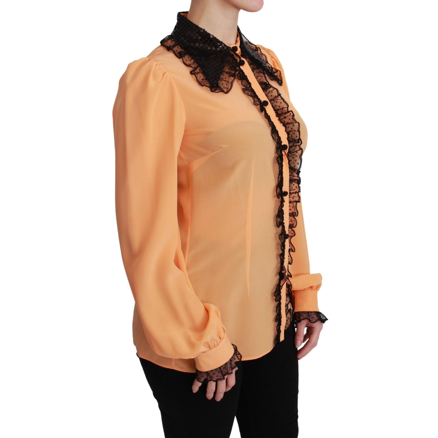 Yellow Silk Sequin Lace Blouse Shirt