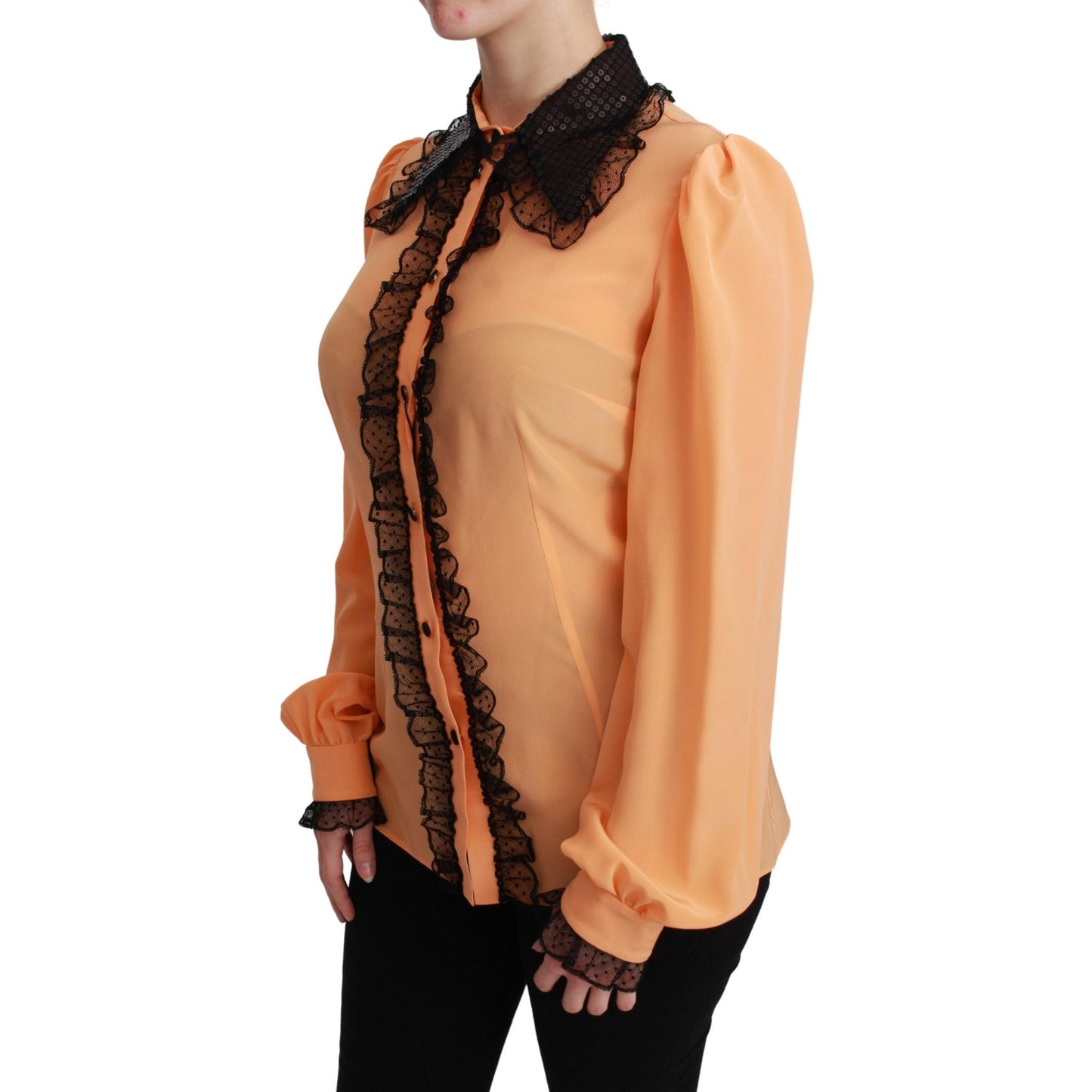Yellow Silk Sequin Lace Blouse Shirt
