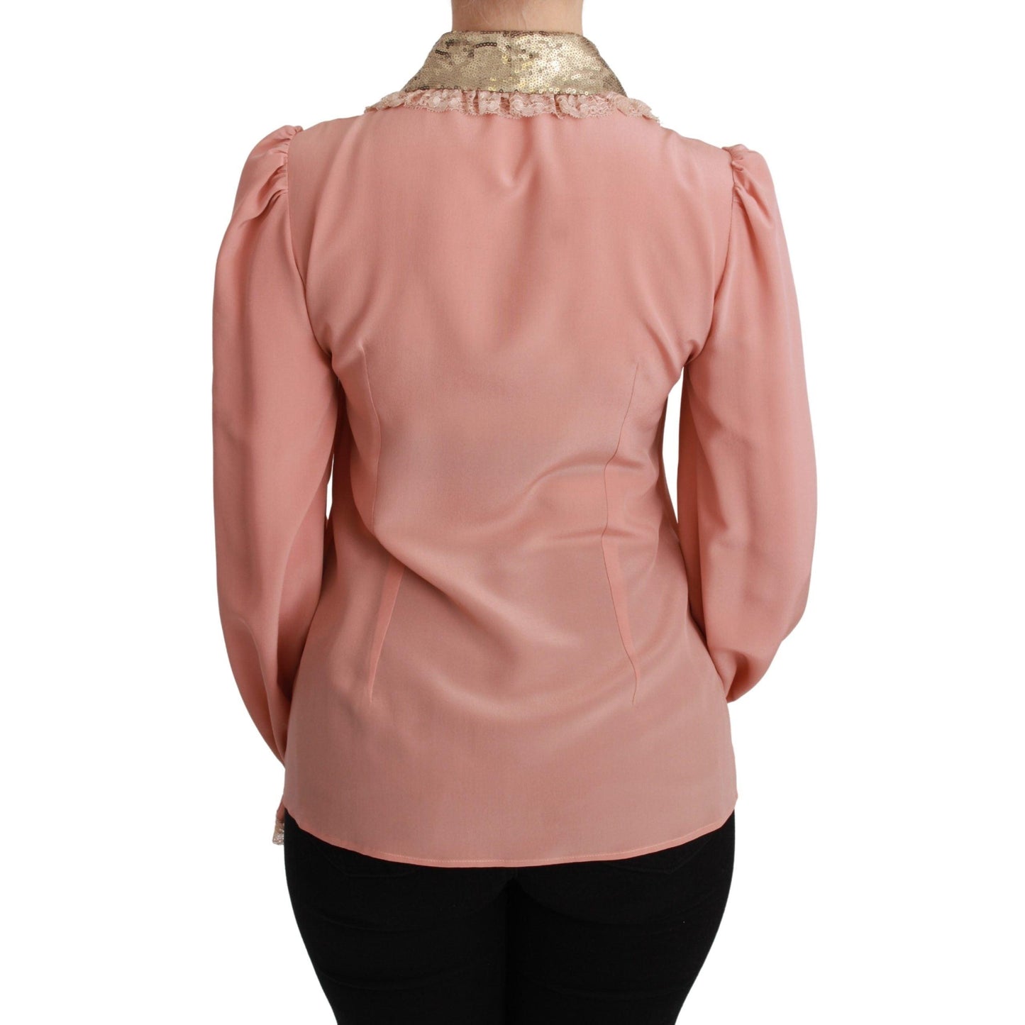 Pink Silk Gold Sequin Lace Blouse Shirt