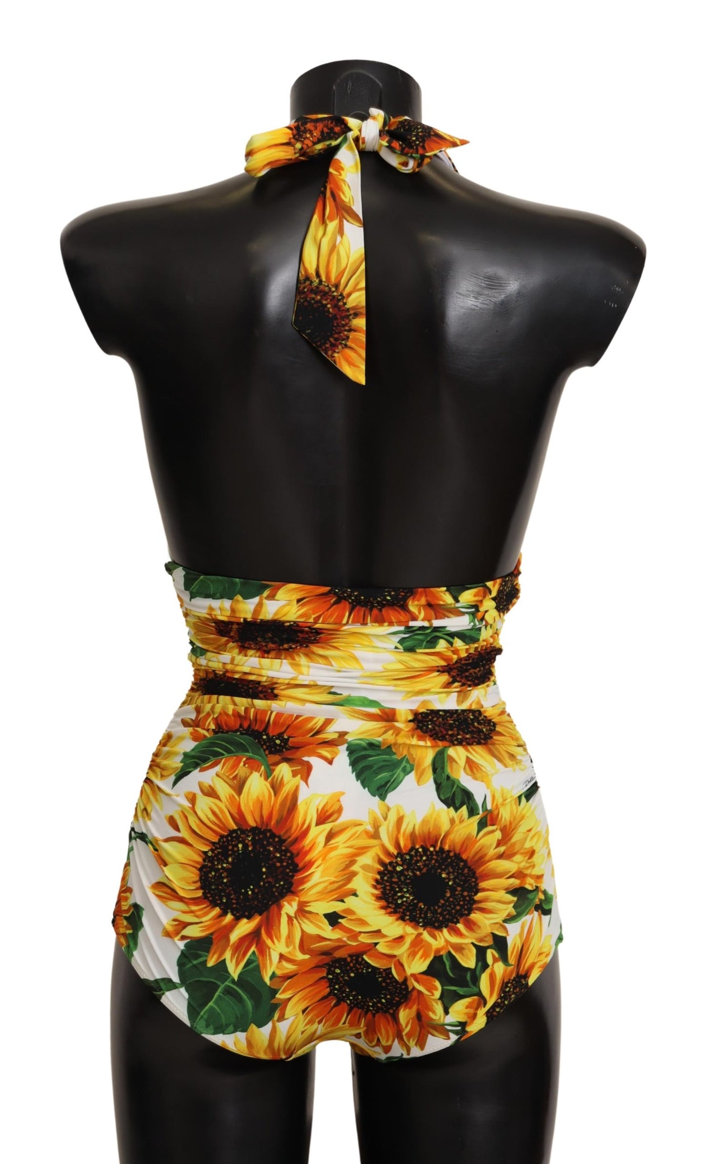 White Sunflower Halter One Piece Swimwear Bikini