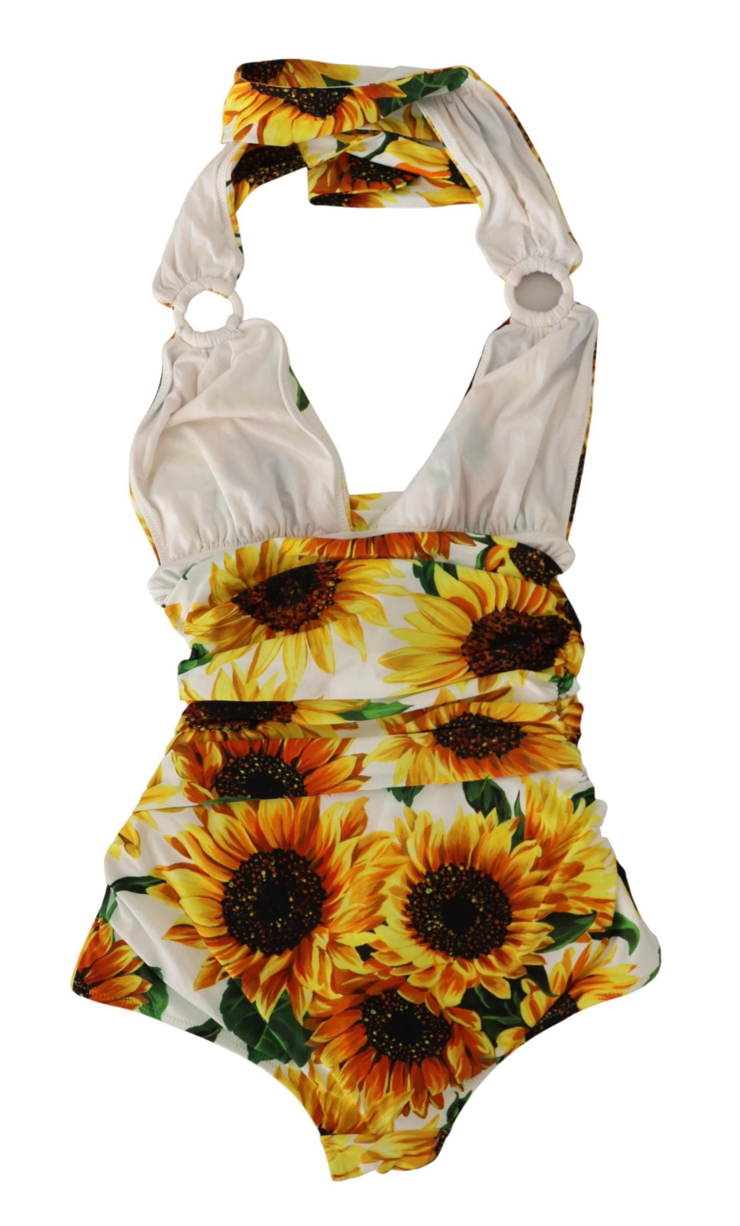 White Sunflower Halter One Piece Swimwear Bikini