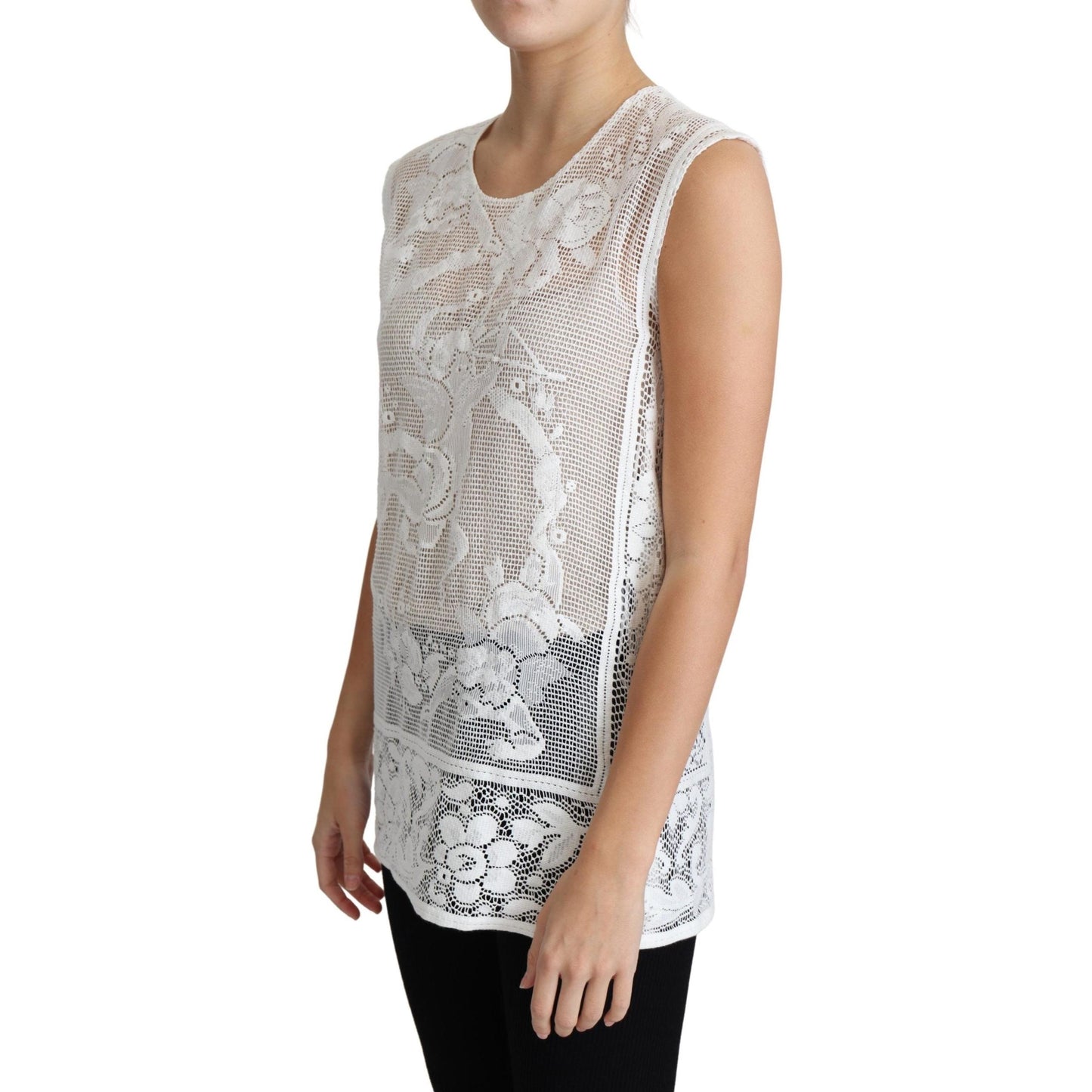White Cotton Lace Floral Angel Motif Tank Top