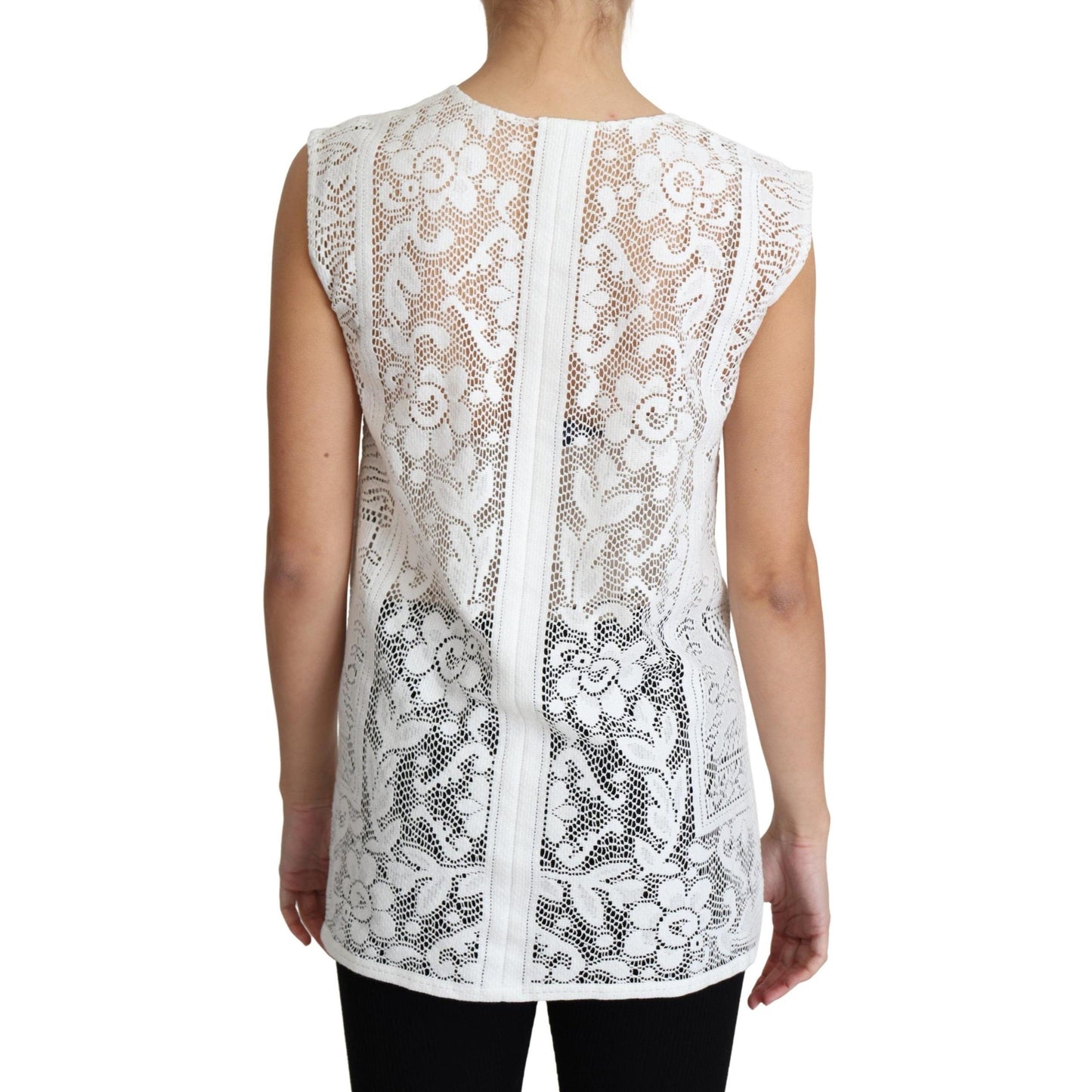 White Cotton Lace Floral Angel Motif Tank Top