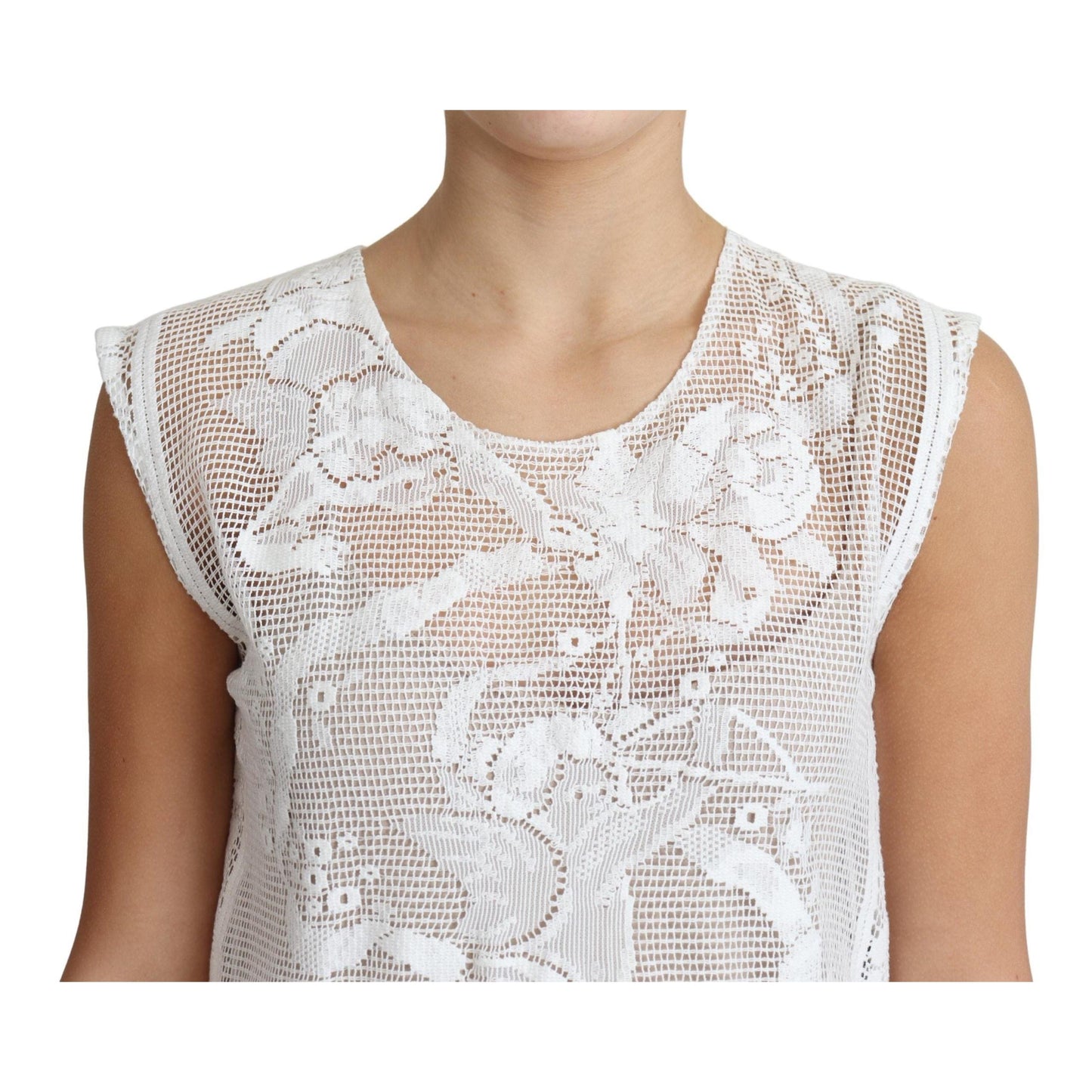 White Cotton Lace Floral Angel Motif Tank Top