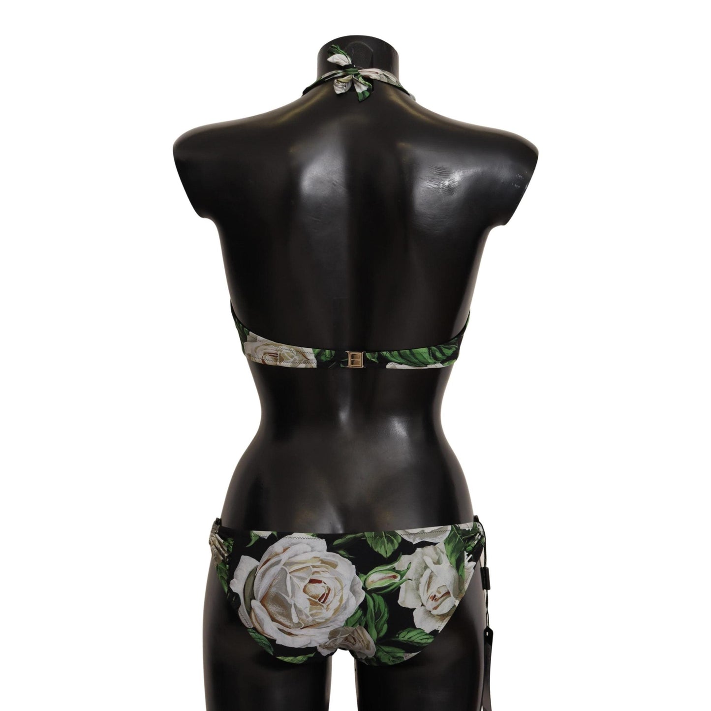 White Rose Print Halter Two Piece Bikini Swimwear