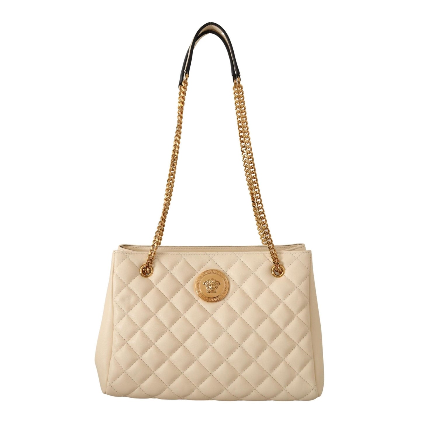 White Quilted Nappa Leather Medusa Tote Handbag - coffeewithmee2