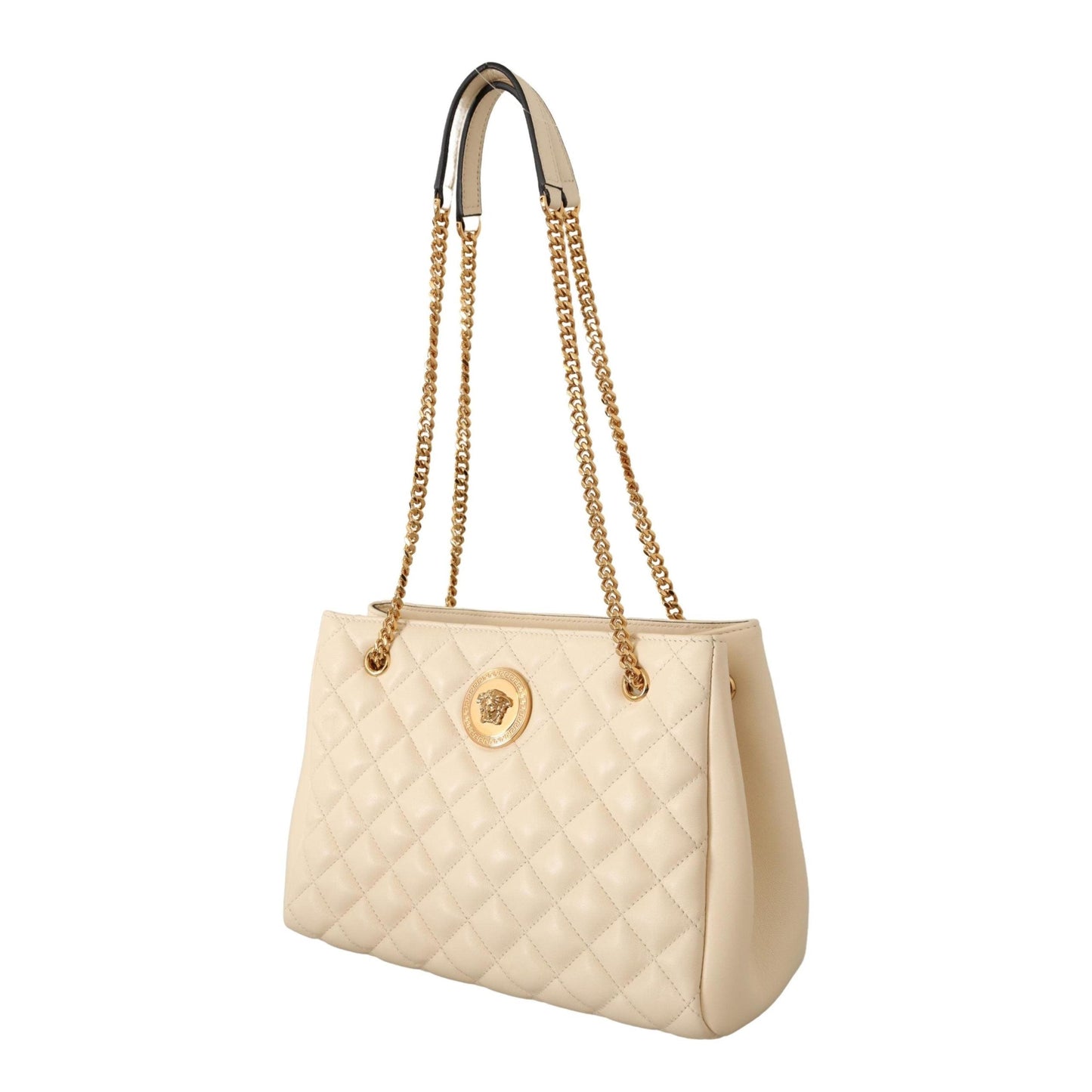 White Quilted Nappa Leather Medusa Tote Handbag - coffeewithmee2