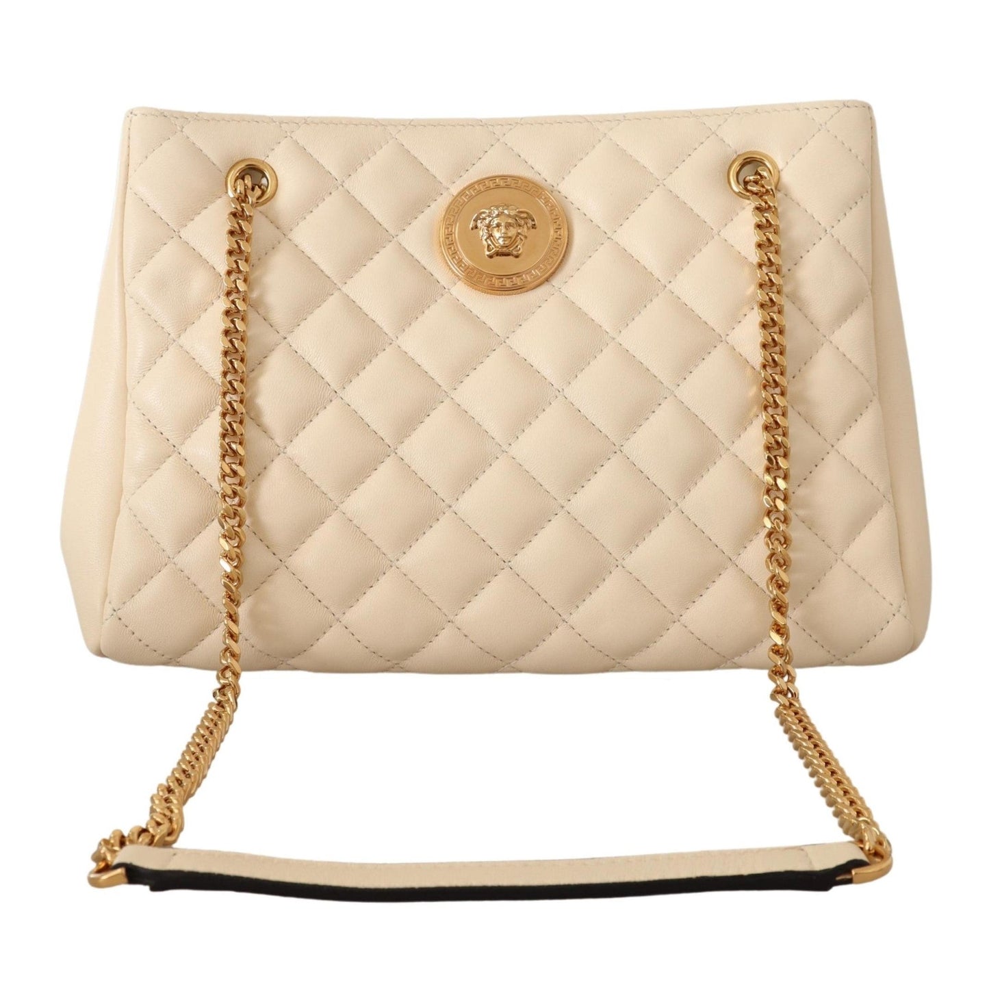 White Quilted Nappa Leather Medusa Tote Handbag - coffeewithmee2