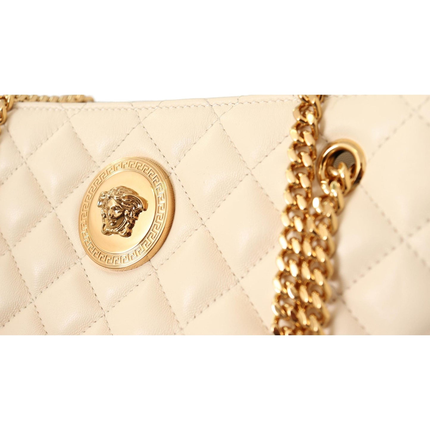 White Quilted Nappa Leather Medusa Tote Handbag - coffeewithmee2