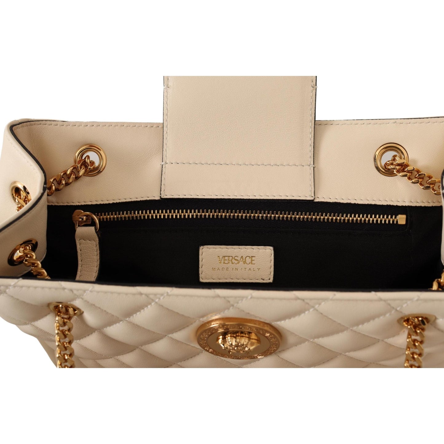White Quilted Nappa Leather Medusa Tote Handbag - coffeewithmee2