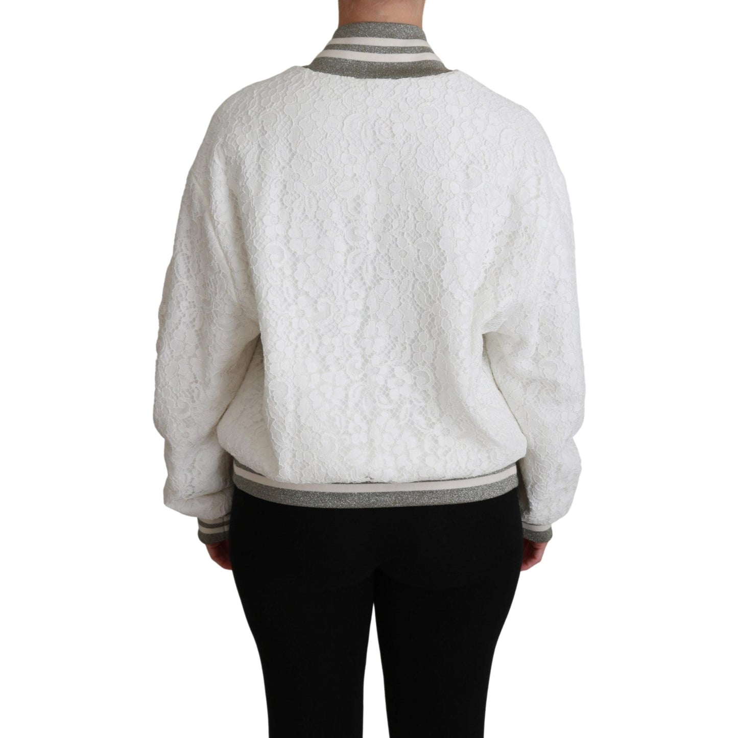 White Lace Full Zip Bomber Coat Cotton Jacket