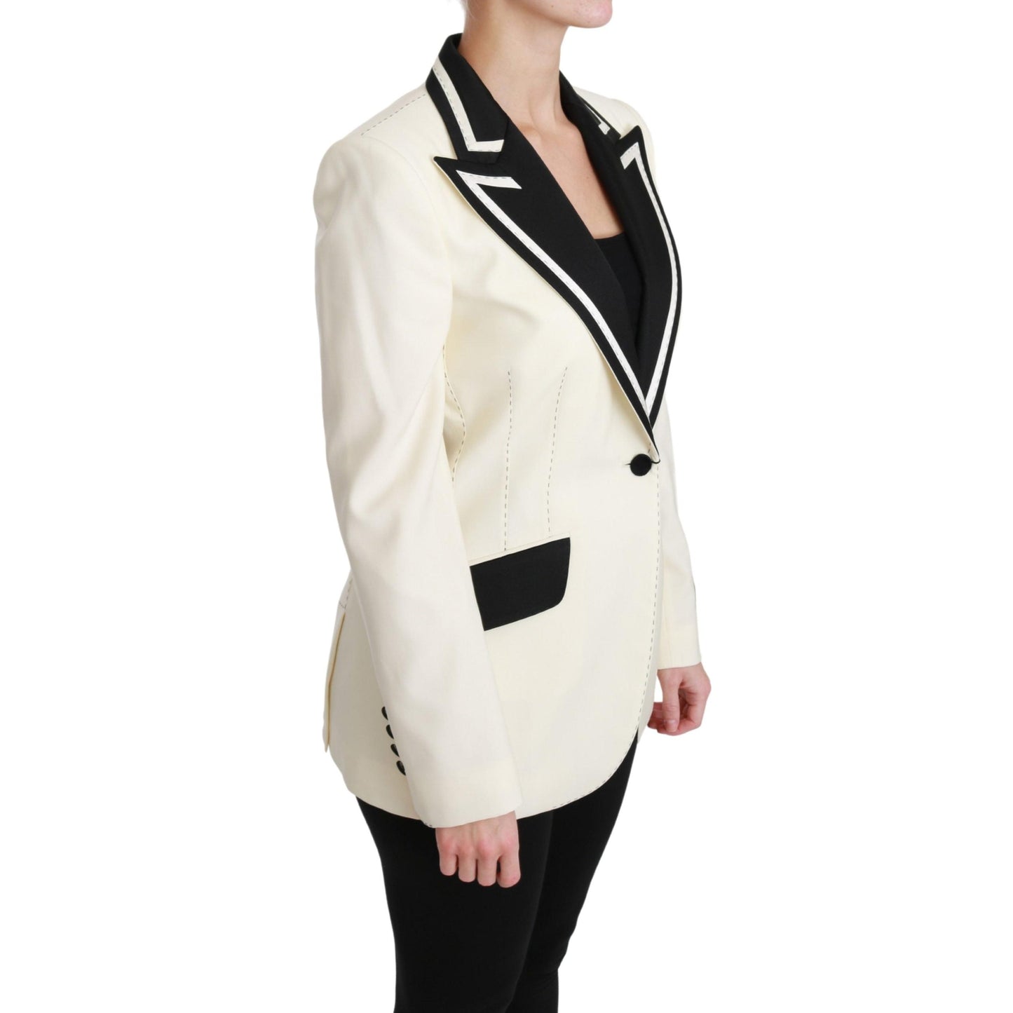 White Black Silk Slim Fit Blazer Jacket