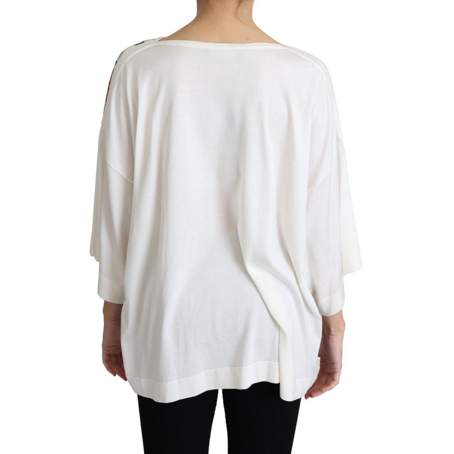 White Majolica Print Silk Oversized Top