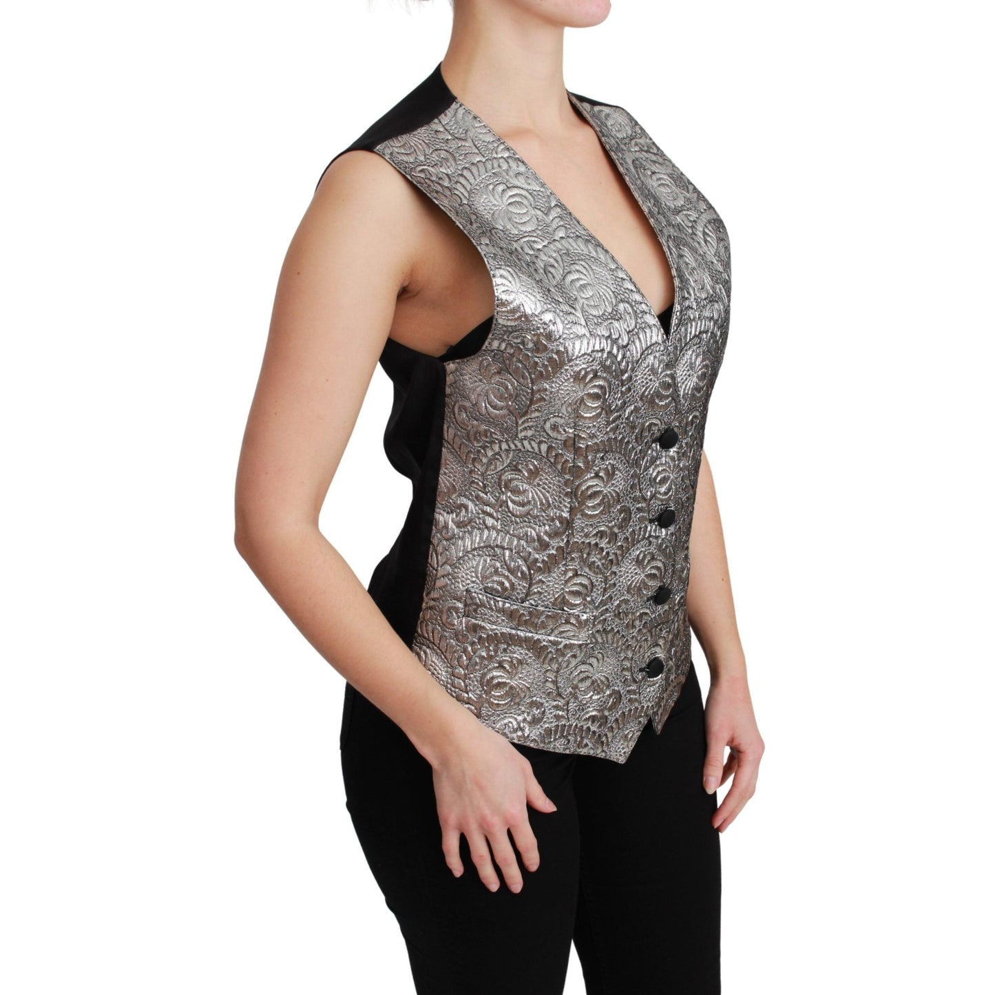 Silver Brocade Sleeveless Metallic Top