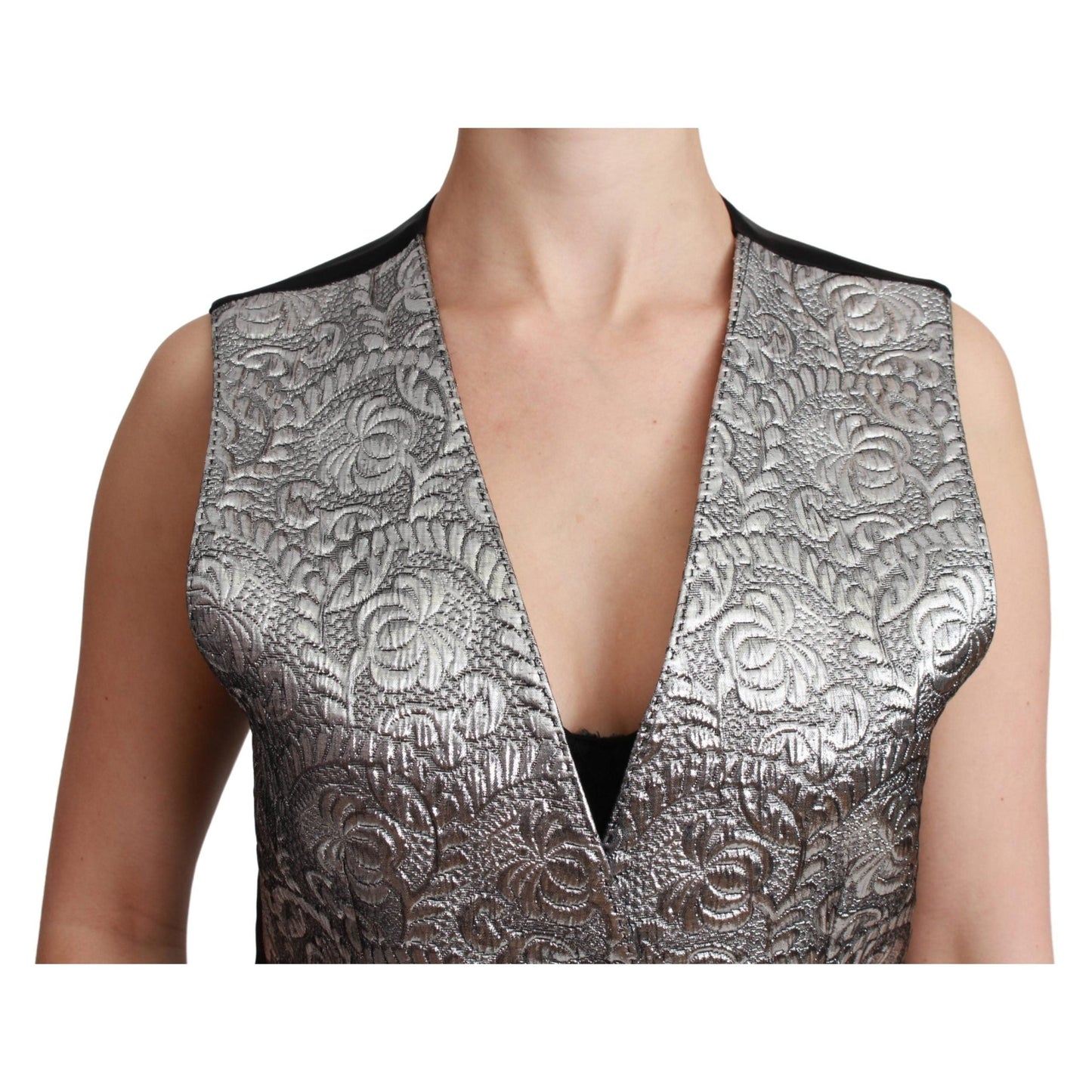 Silver Brocade Sleeveless Metallic Top
