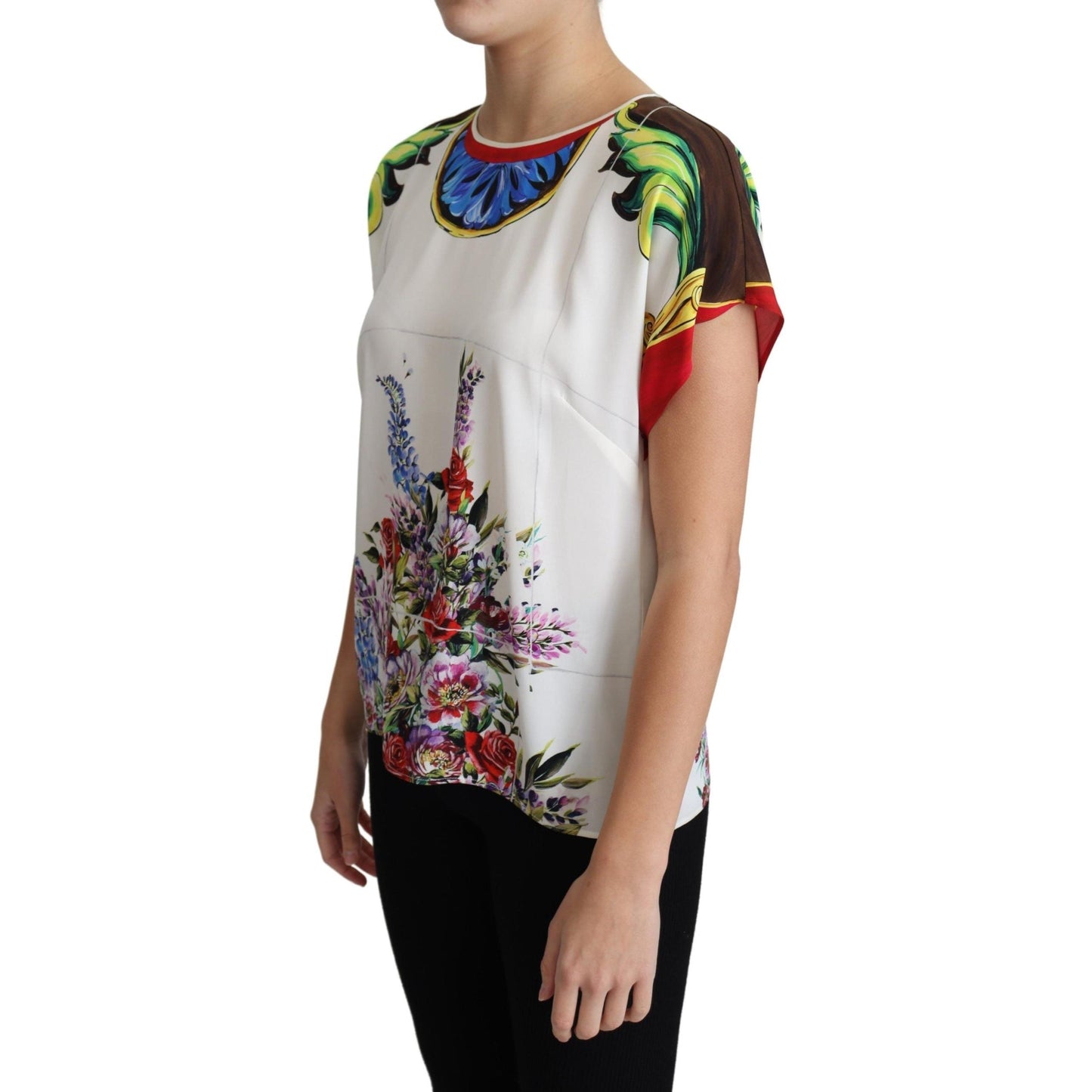 Multicolor Floral Print Cap Sleeve Blouse Top