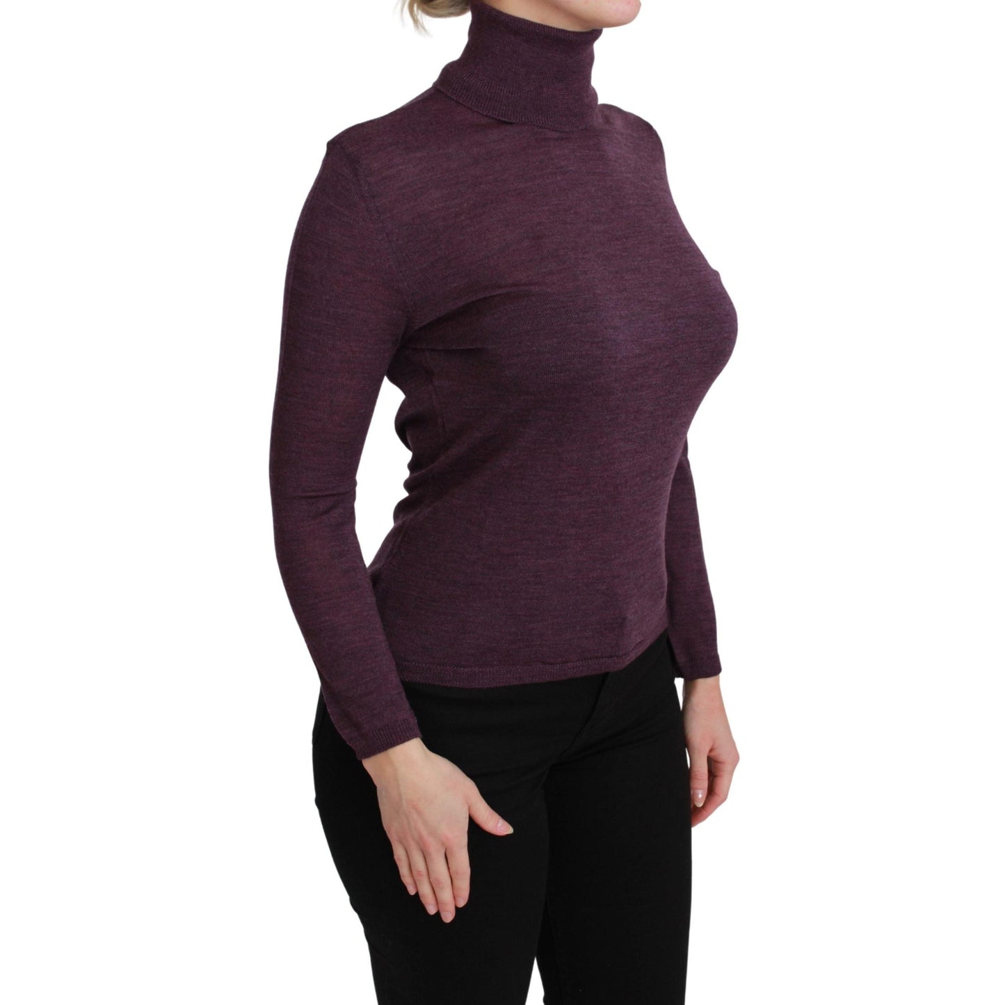 Purple Turtleneck Long Sleeve Pullover Top Wool Sweater