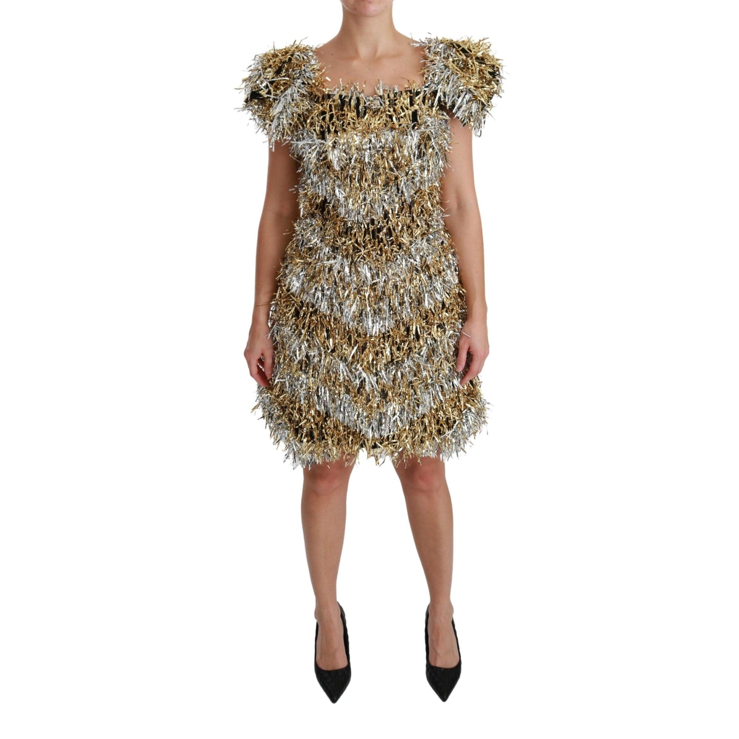 Silver Gold Sheath Mini Shift Gown Dress