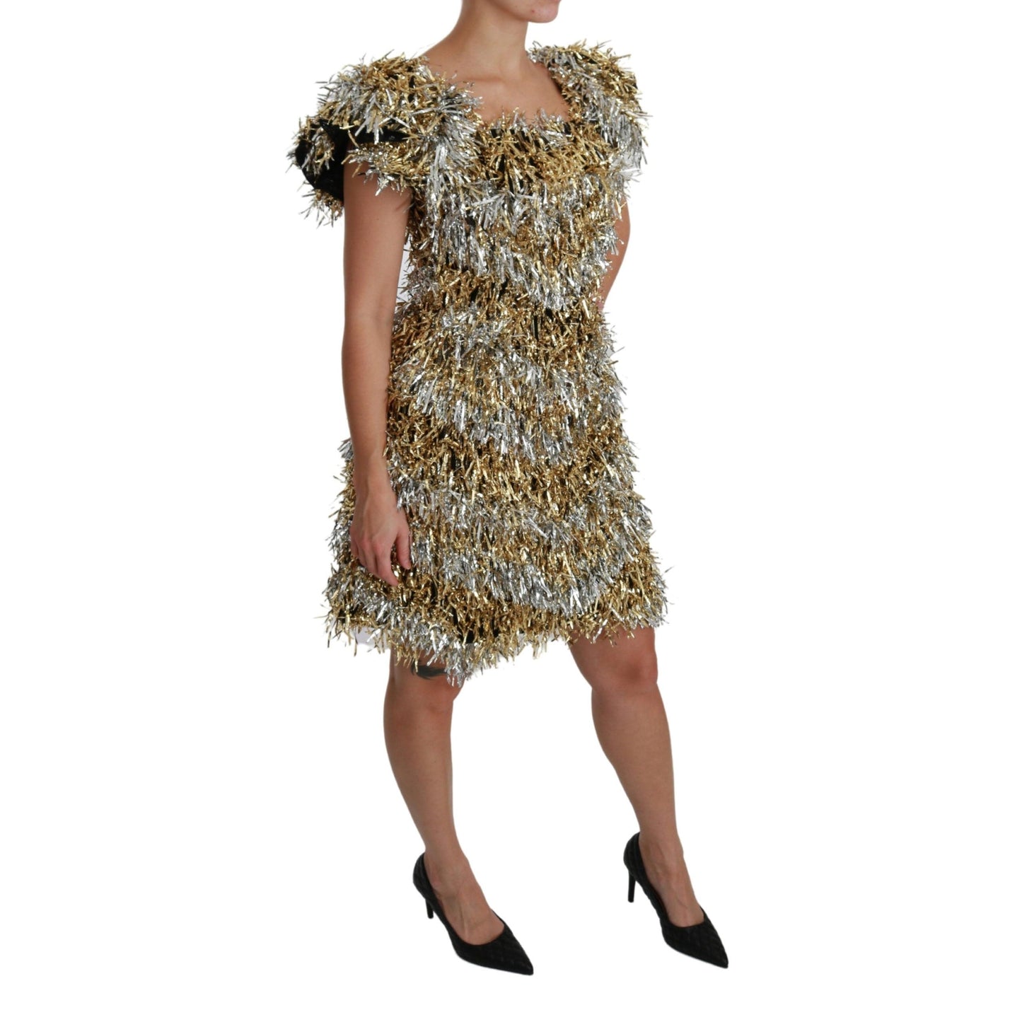 Silver Gold Sheath Mini Shift Gown Dress