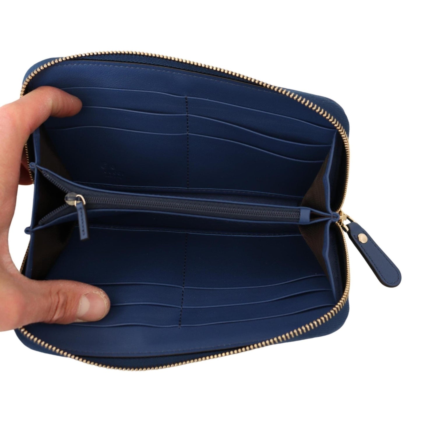 Blue Leather Micro Guccissima Zip Around Wallet - coffeewithmee2