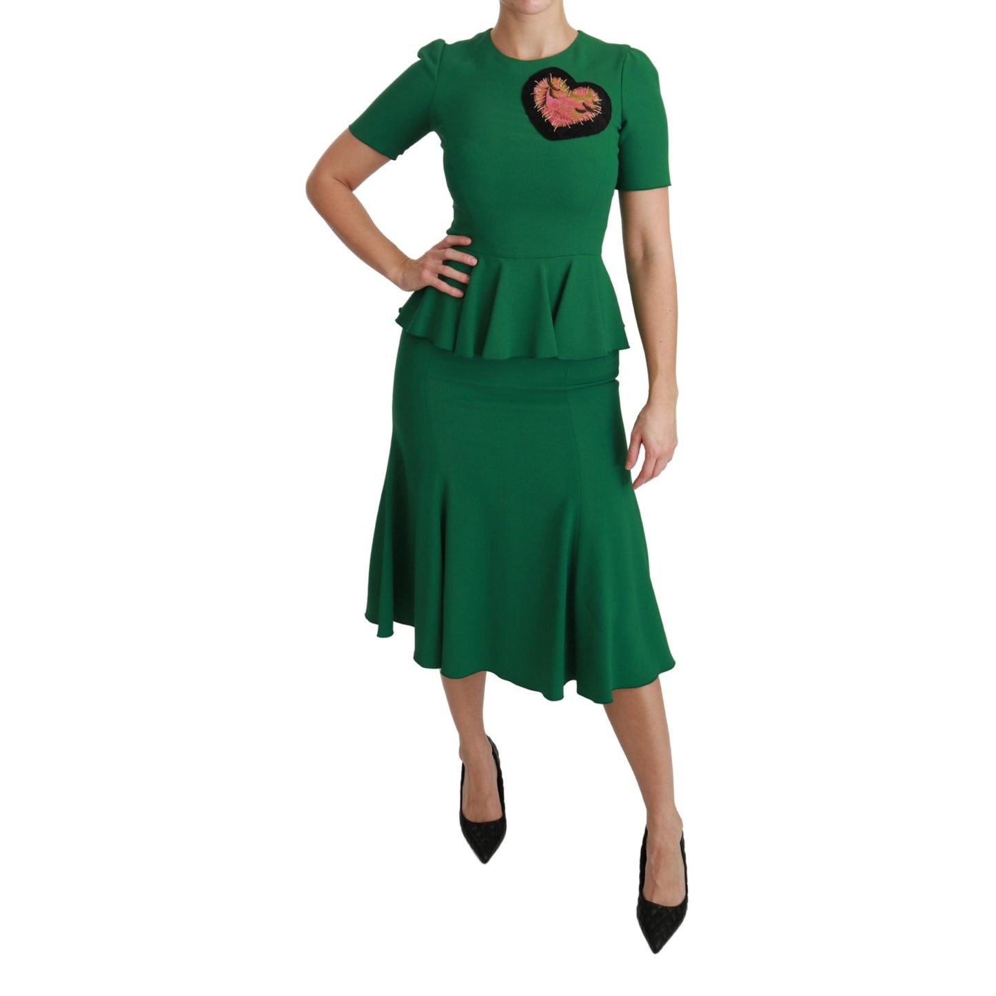 Green Heart Patch Mermaid Midi Viscose Dress