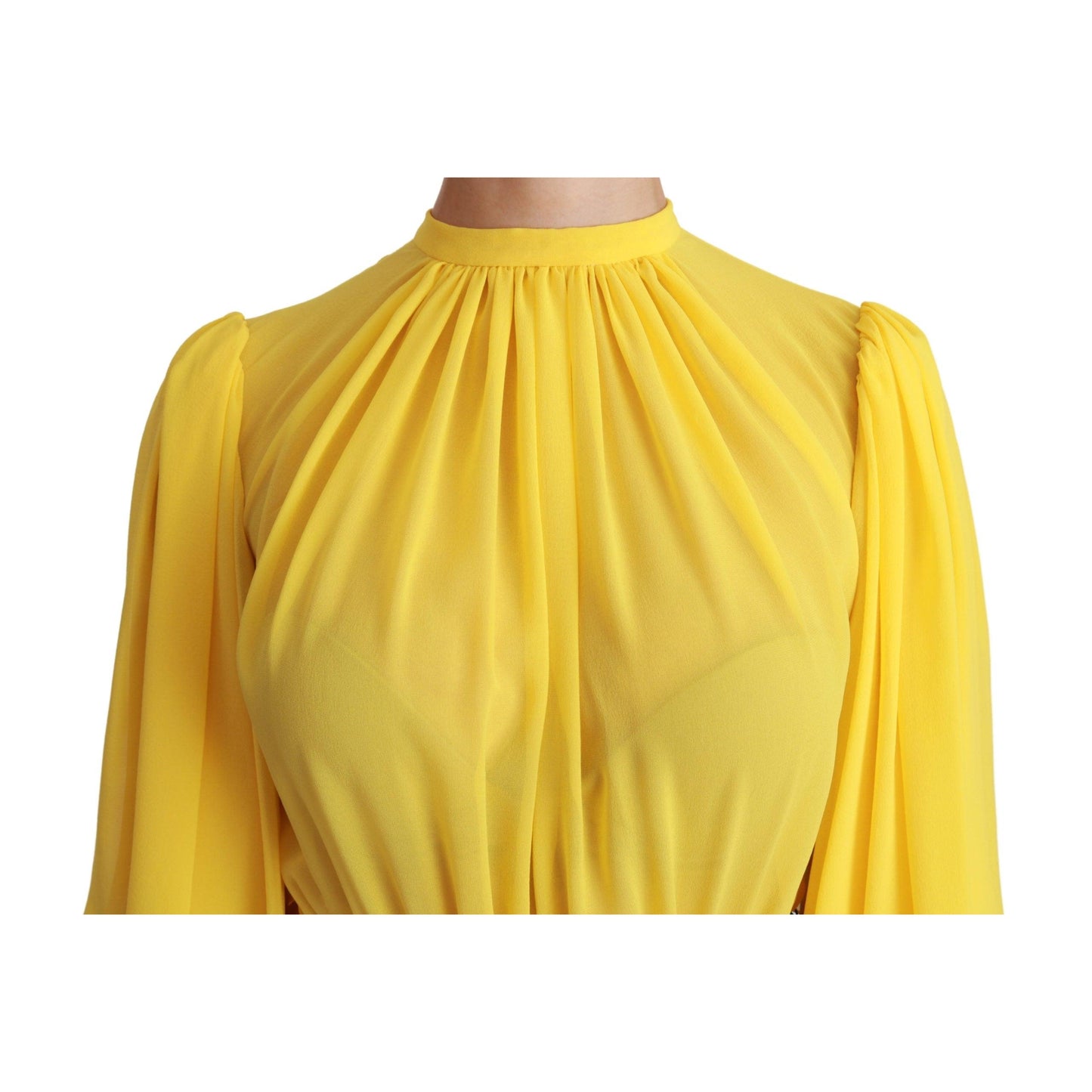 Yellow Pleated A-line Mini 100% Silk Dress