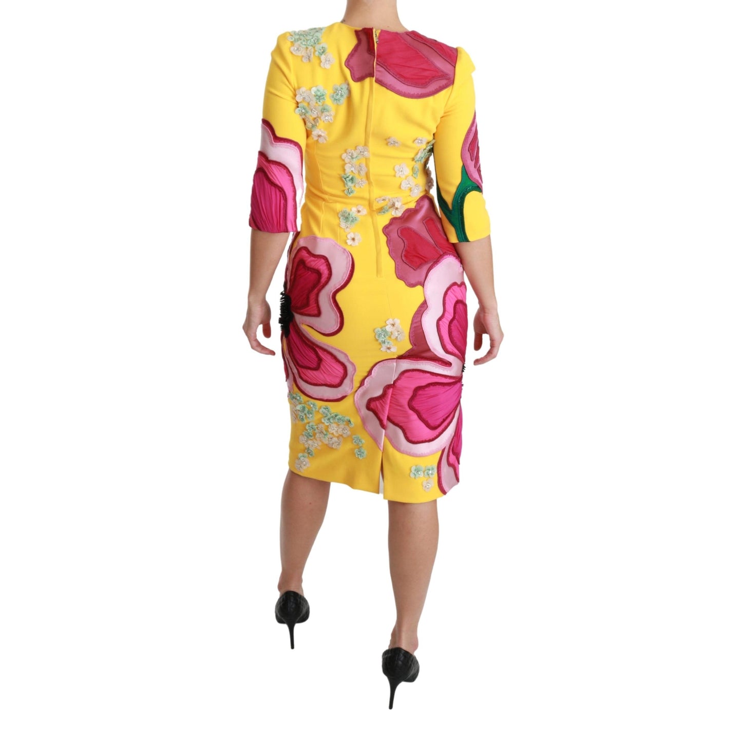 Yellow Floral Crystal Bodycon Sheath Dress