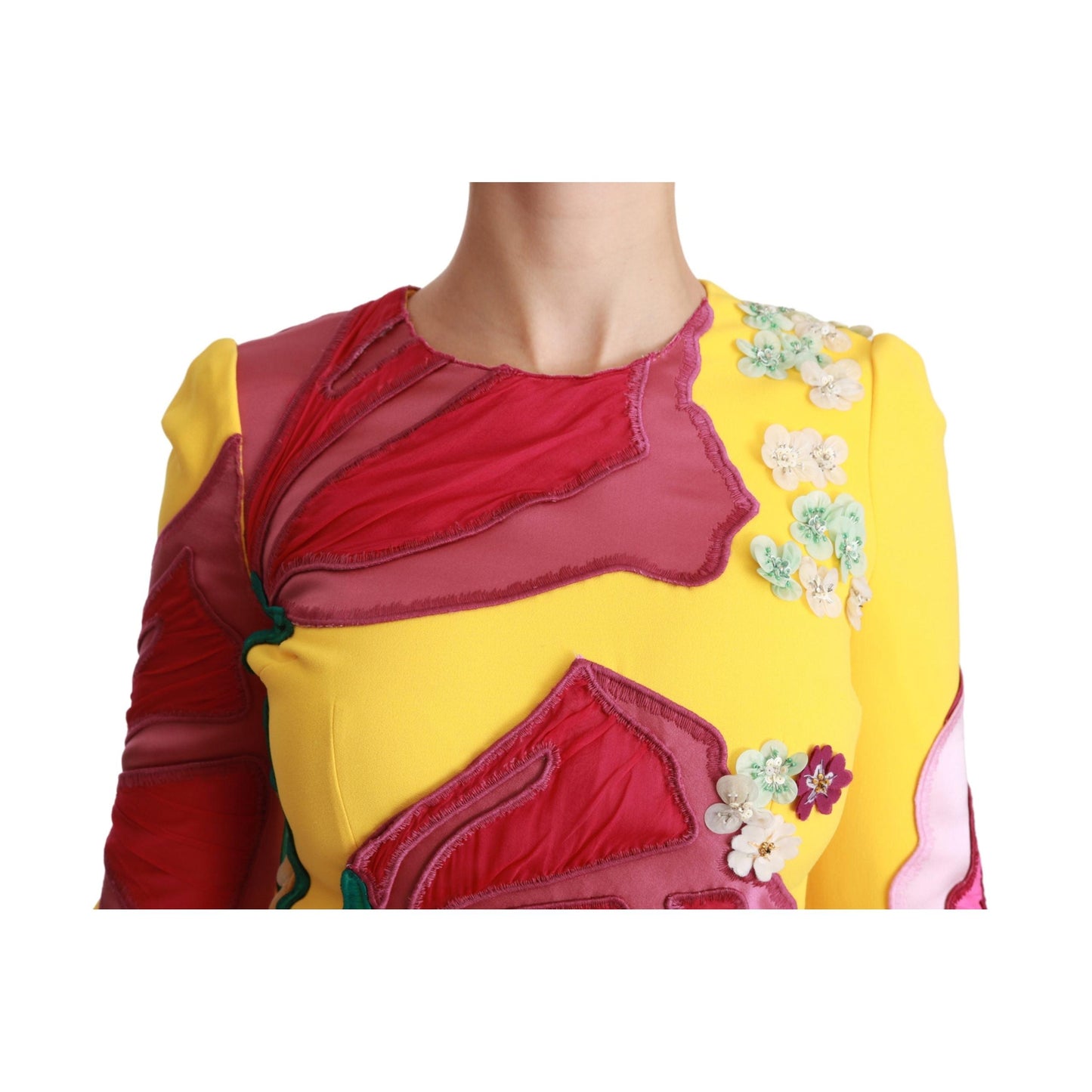 Yellow Floral Crystal Bodycon Sheath Dress