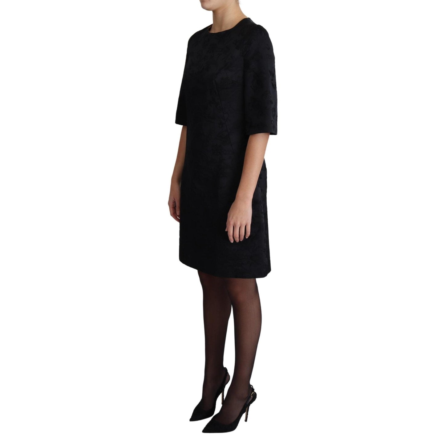 Dress Cotton Black Floral Jacquard A-line Dress