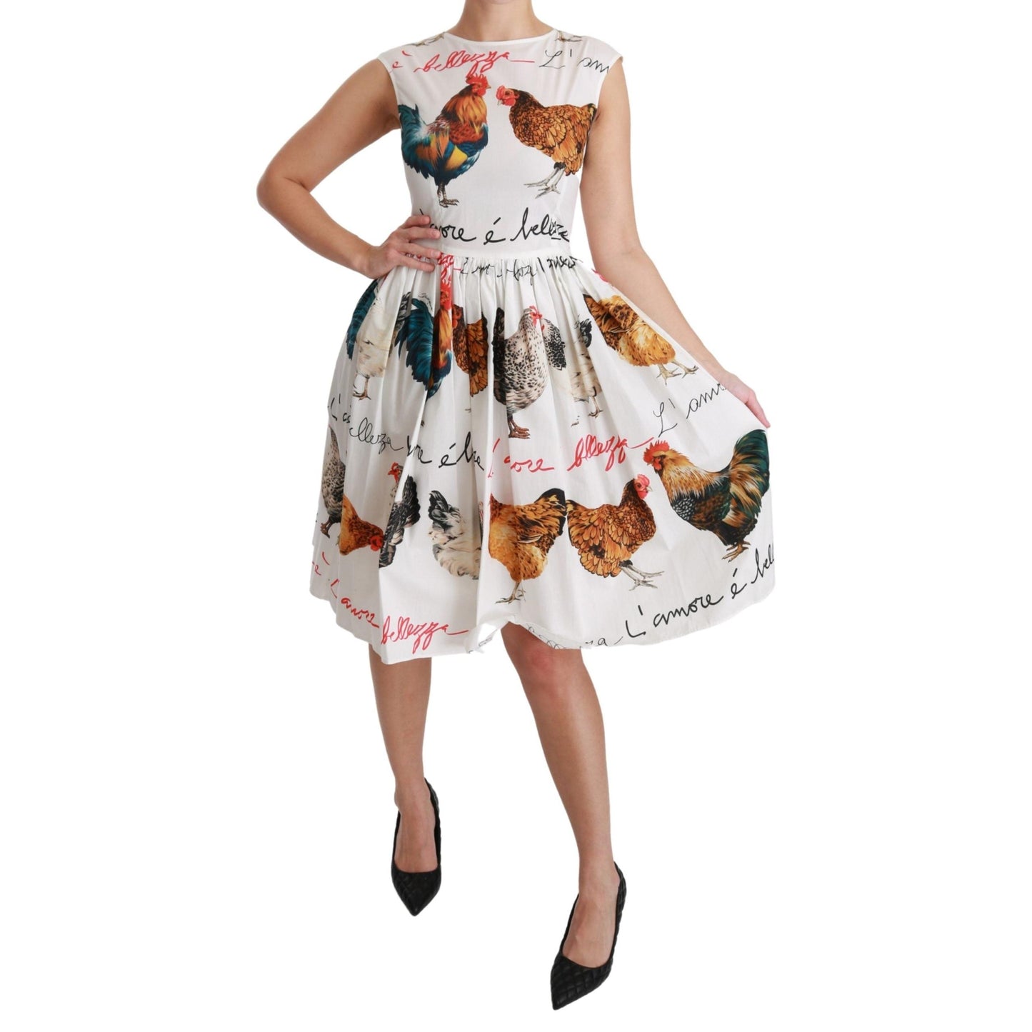 White Rooster A-Line Mini Cotton Dress