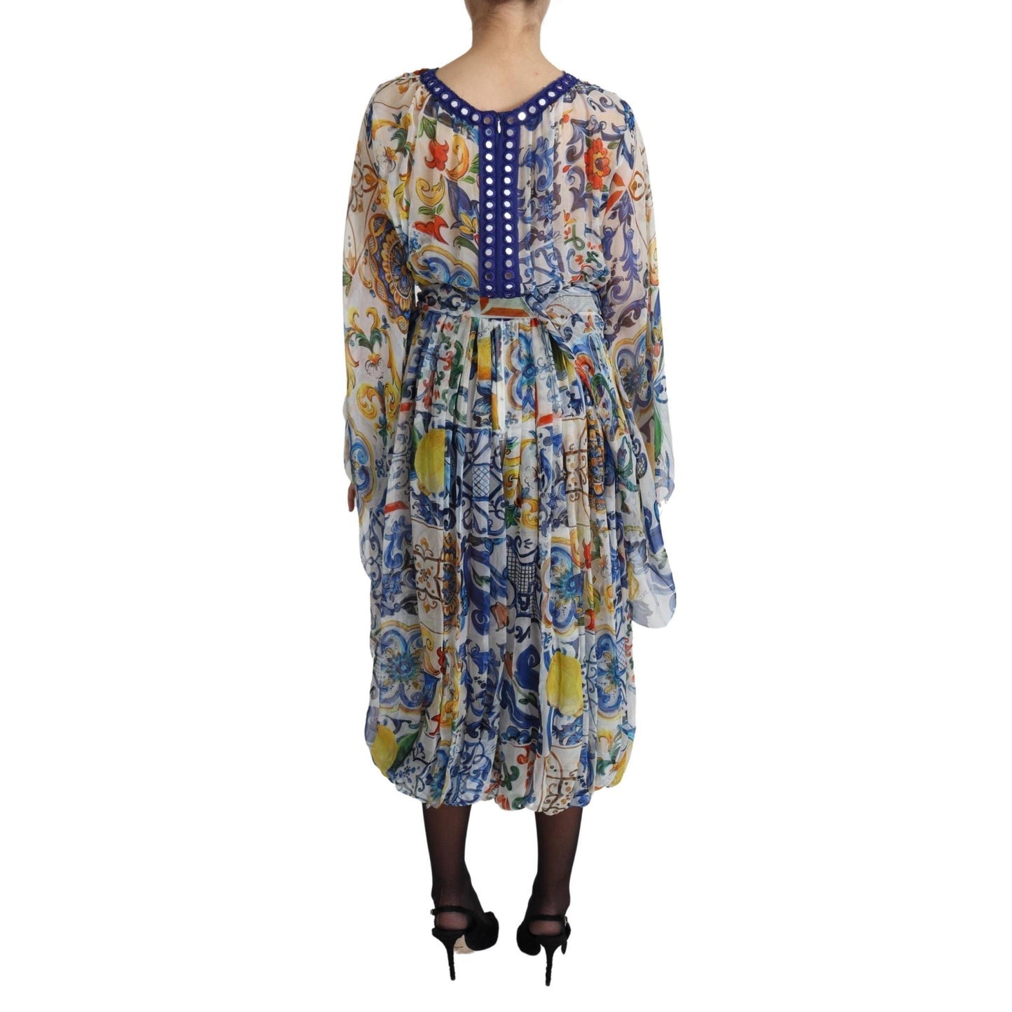 White Majolica Wrap Style Midi Silk Dress
