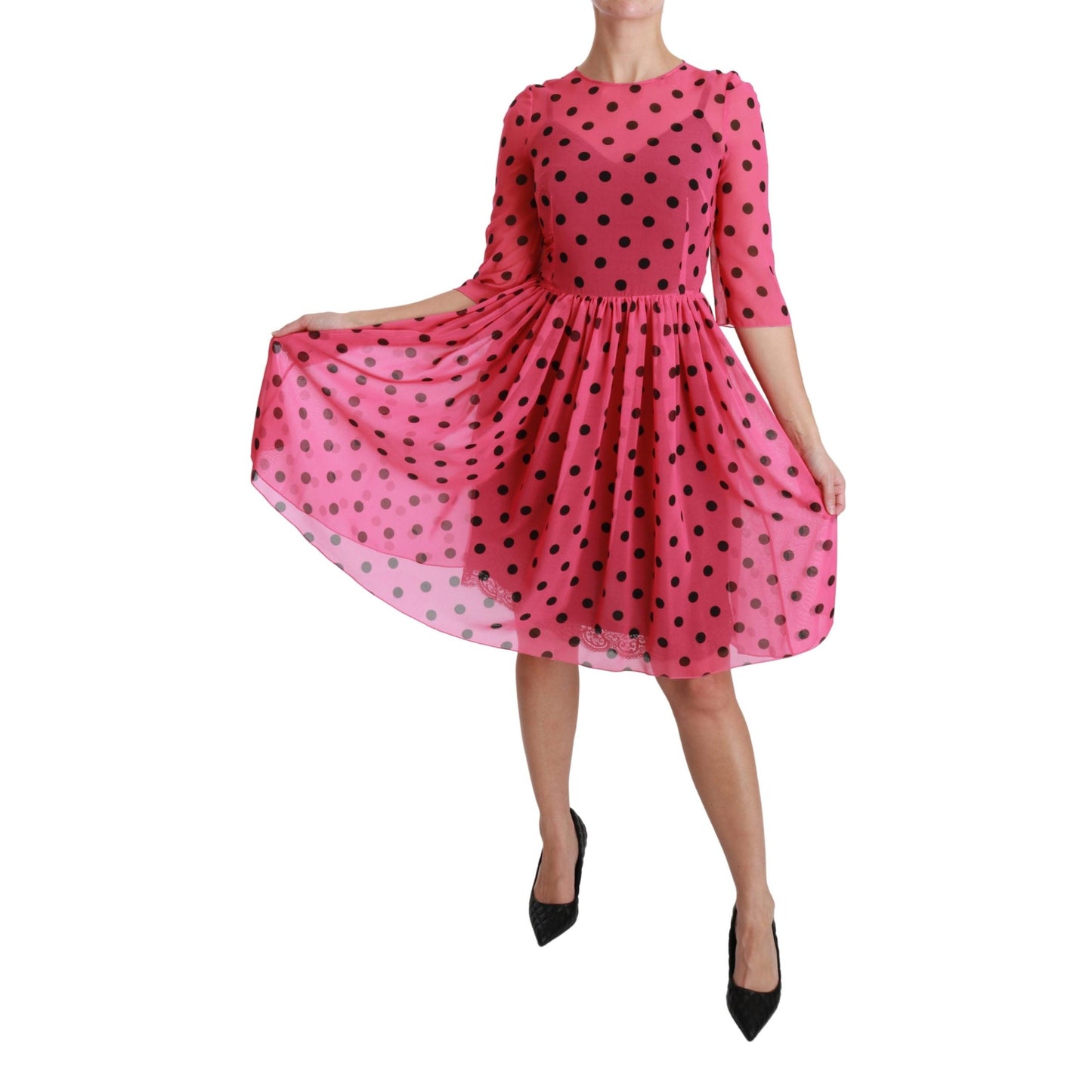 Pink Polka Dots A-line Knee Length Dress