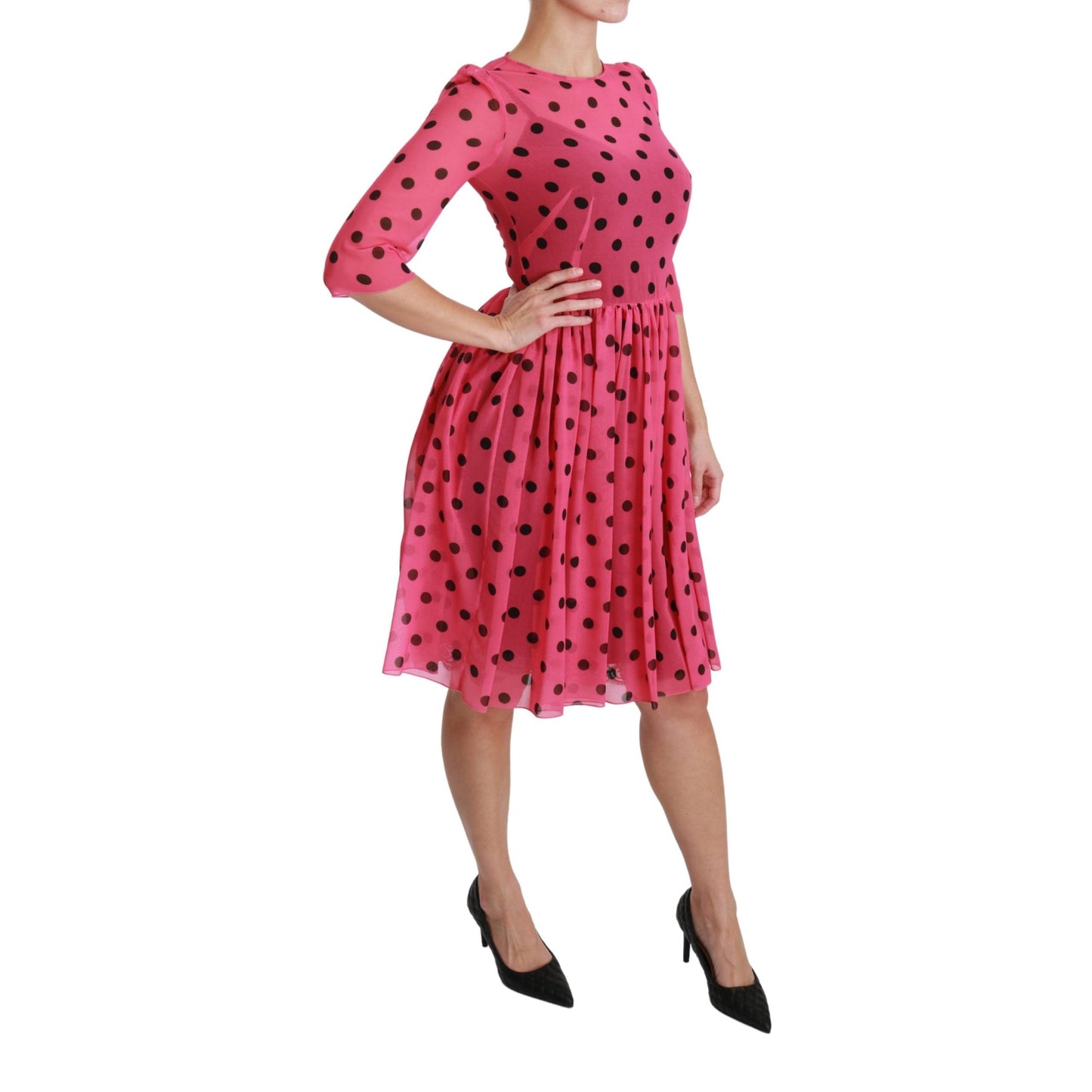 Pink Polka Dots A-line Knee Length Dress