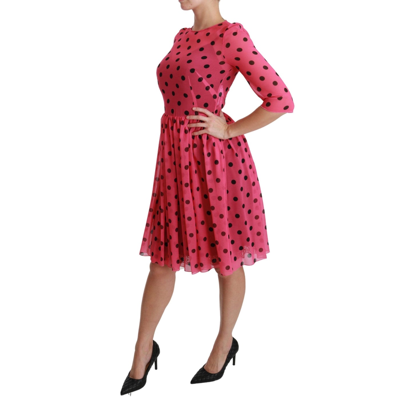 Pink Polka Dots A-line Knee Length Dress