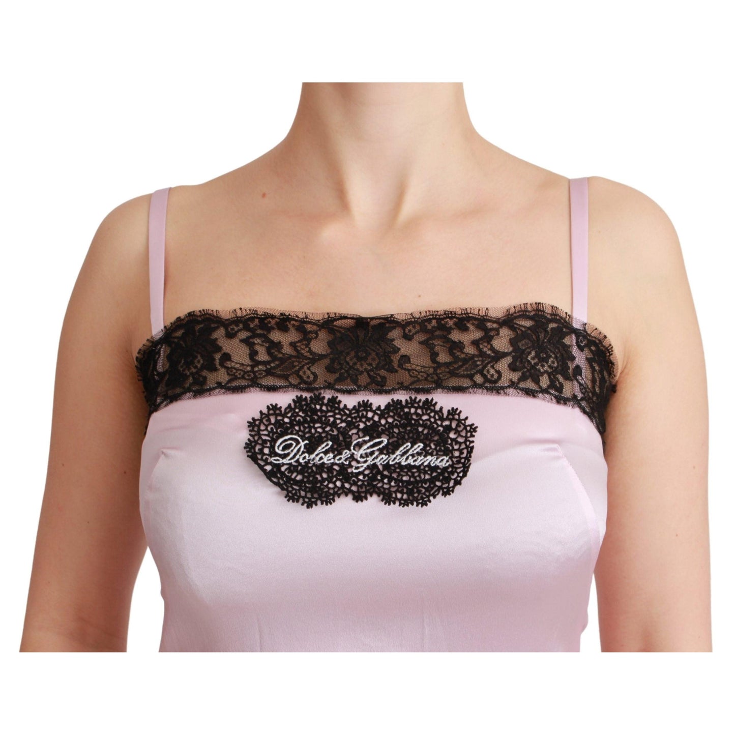 Silk Black Lace Top Pink Tank Blouse