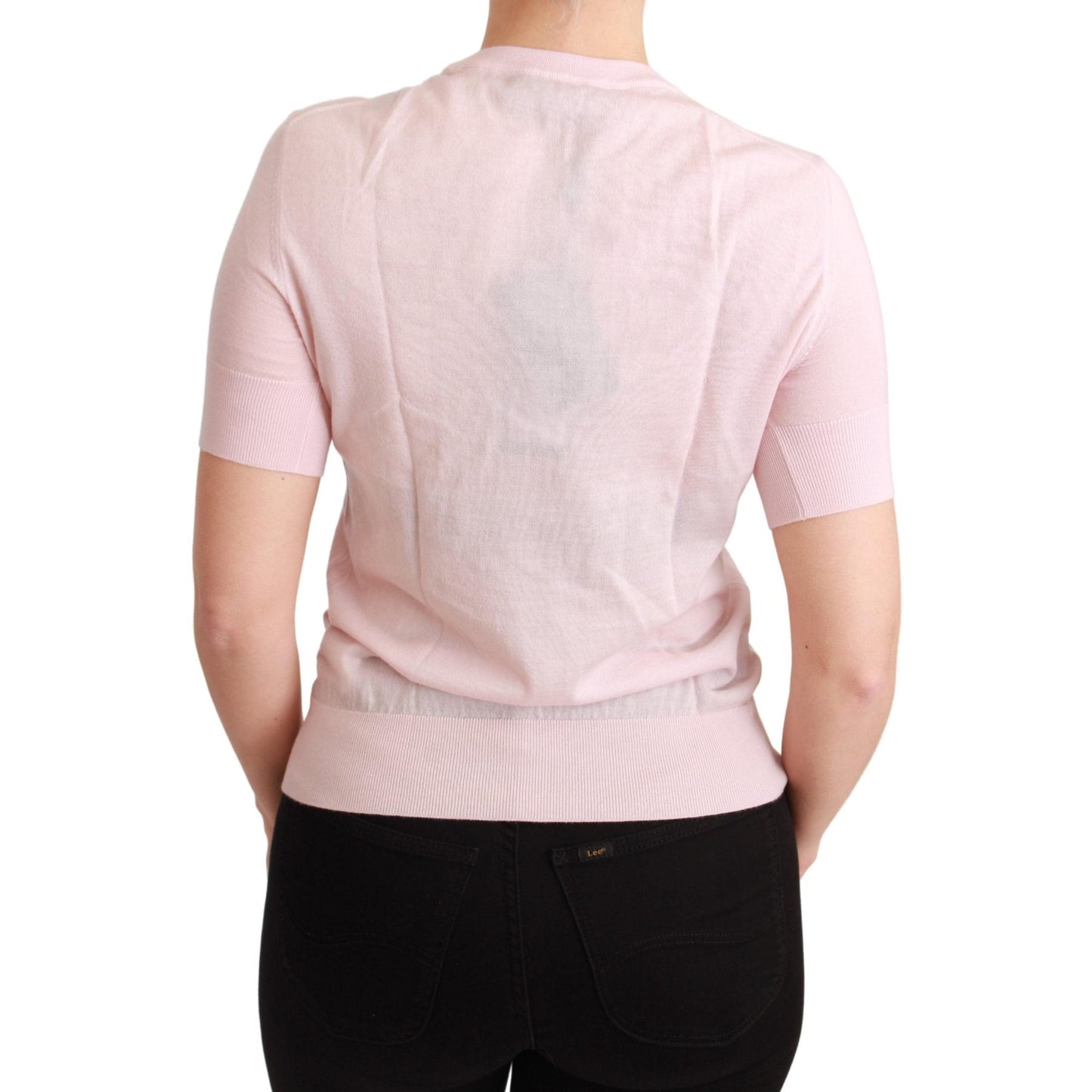 Pink Floral Embroidered Blouse Cashmere Top