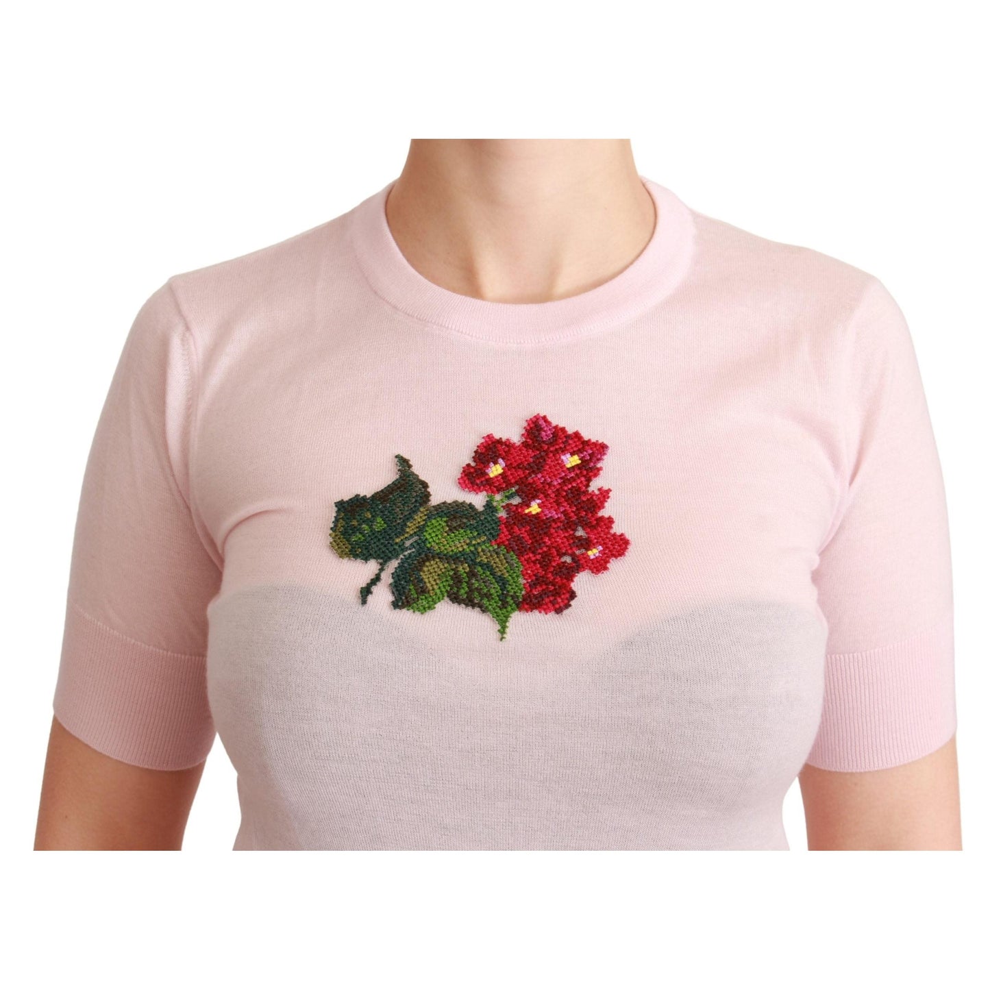 Pink Floral Embroidered Blouse Cashmere Top