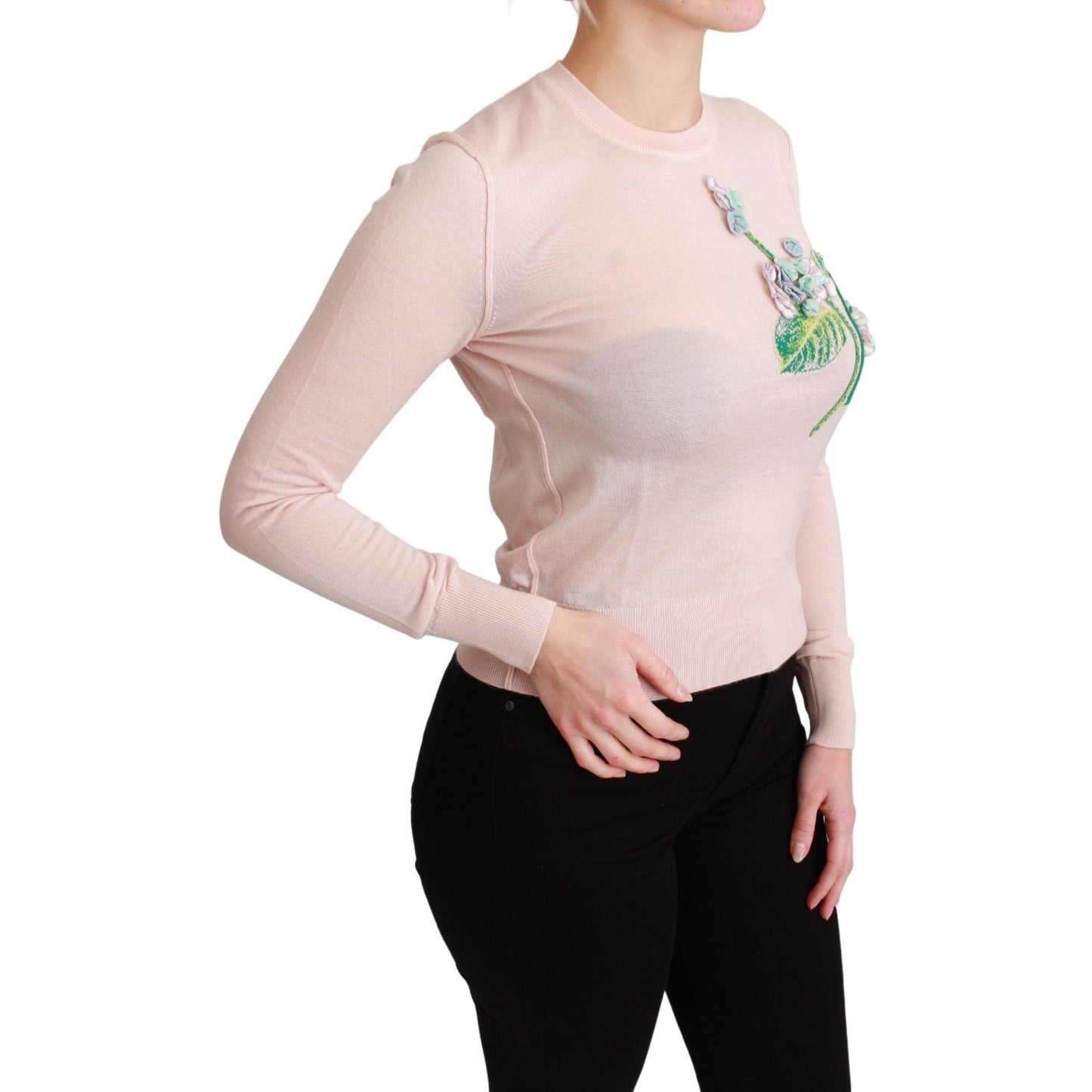 Pink Floral Silk Cashmere Pullover Sweater