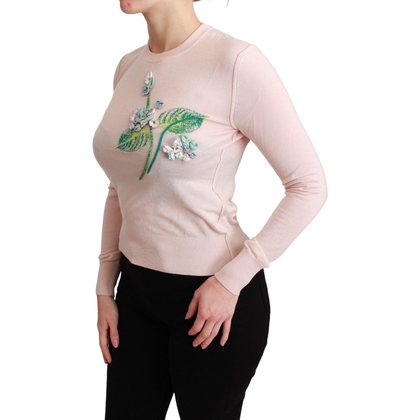 Pink Floral Silk Cashmere Pullover Sweater