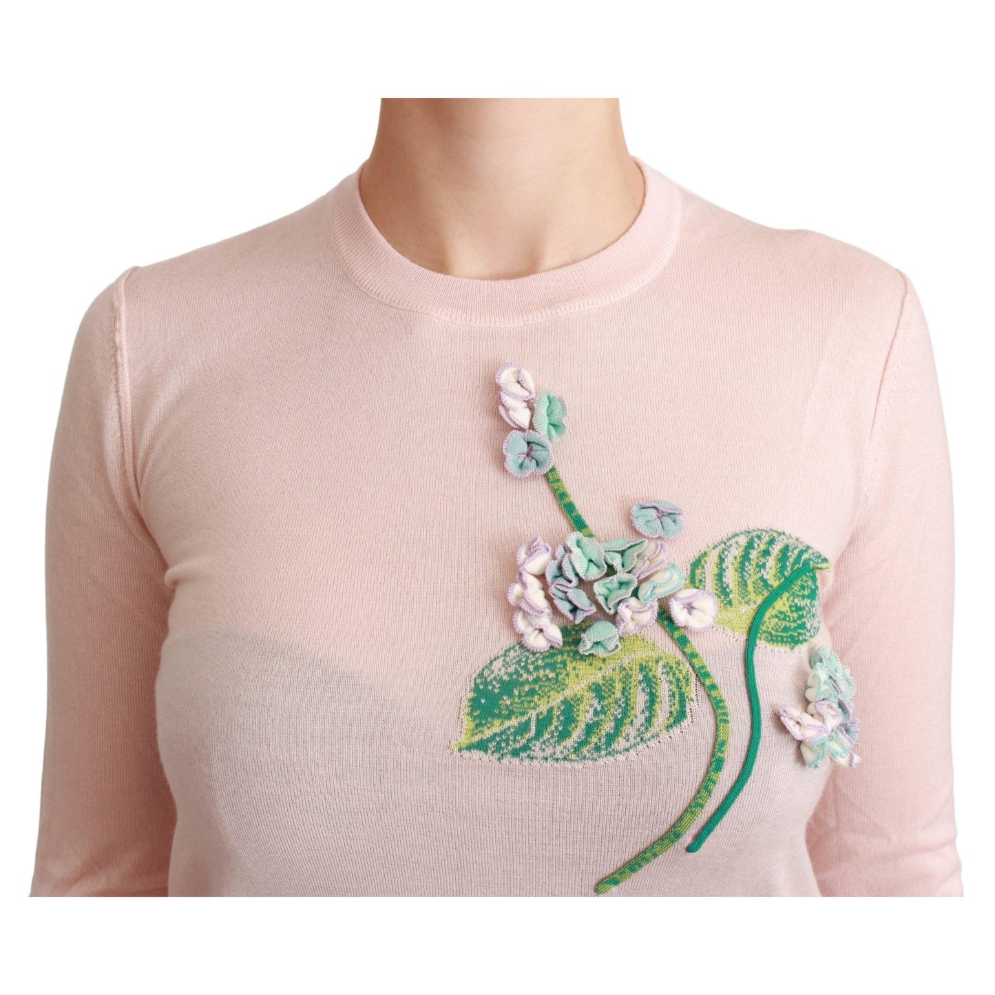 Pink Floral Silk Cashmere Pullover Sweater