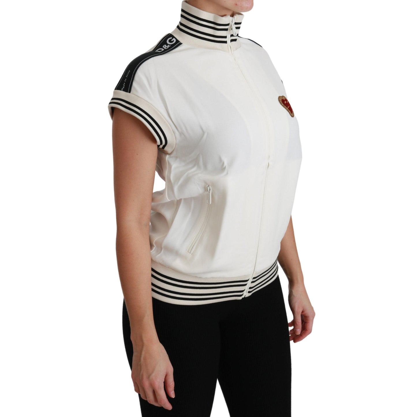White Sacro Cuore Heart Zipper Sweater