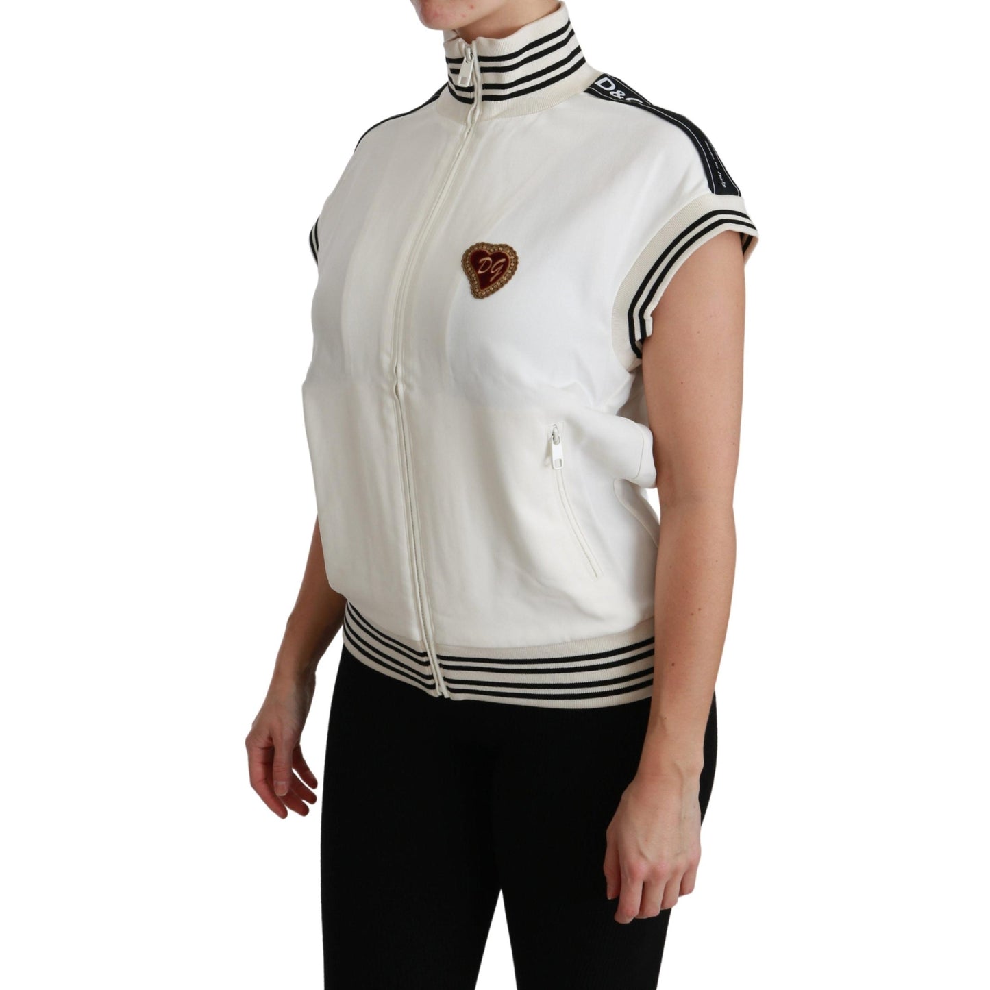 White Sacro Cuore Heart Zipper Sweater