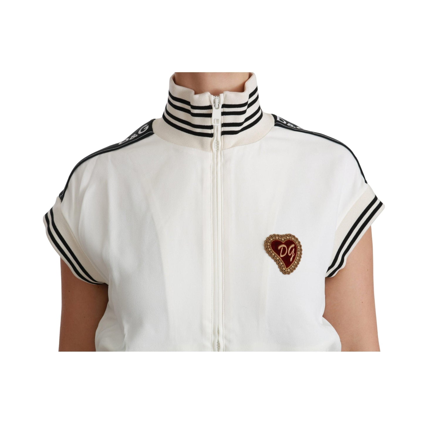 White Sacro Cuore Heart Zipper Sweater