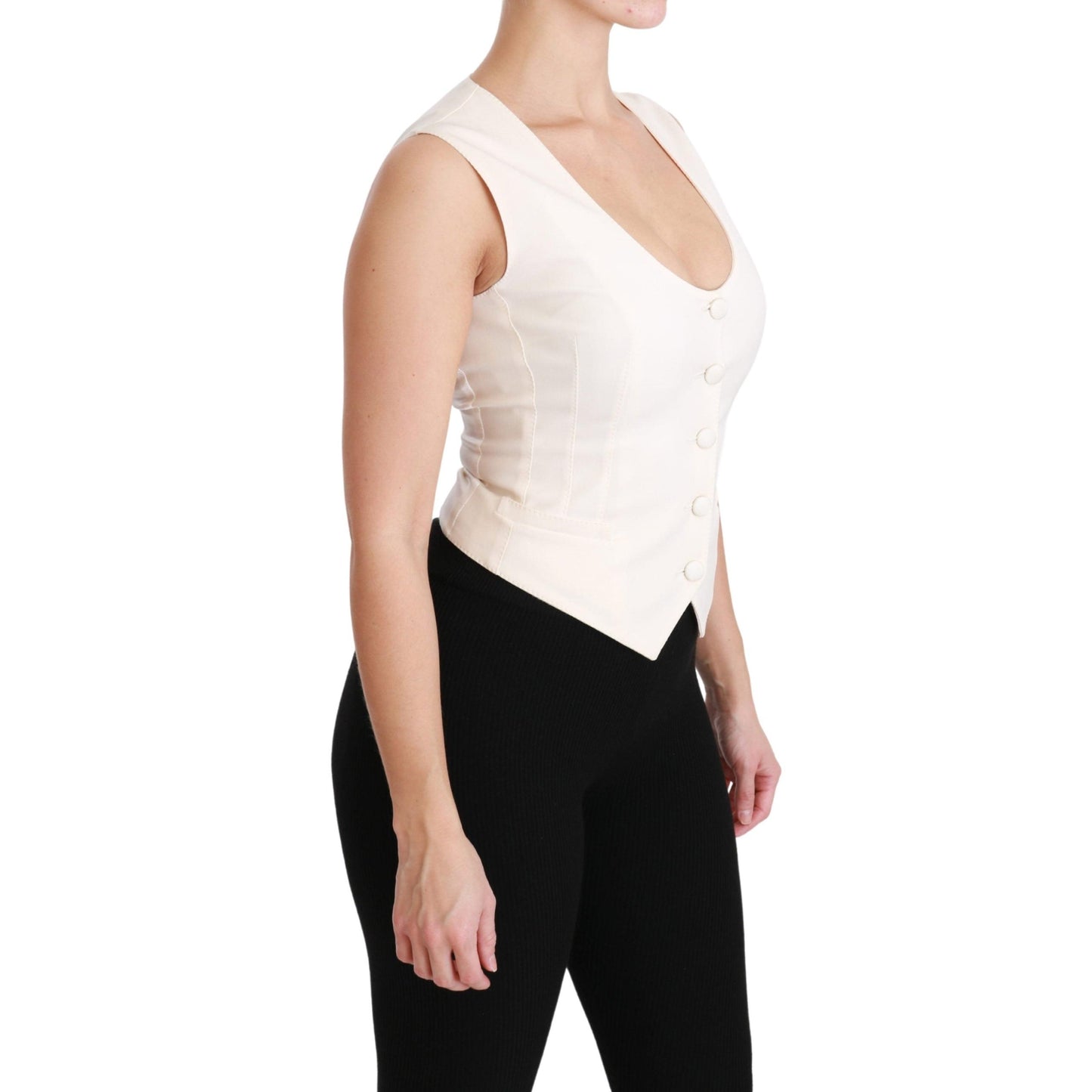 White Sleeveless Waistcoat Vest Wool Top