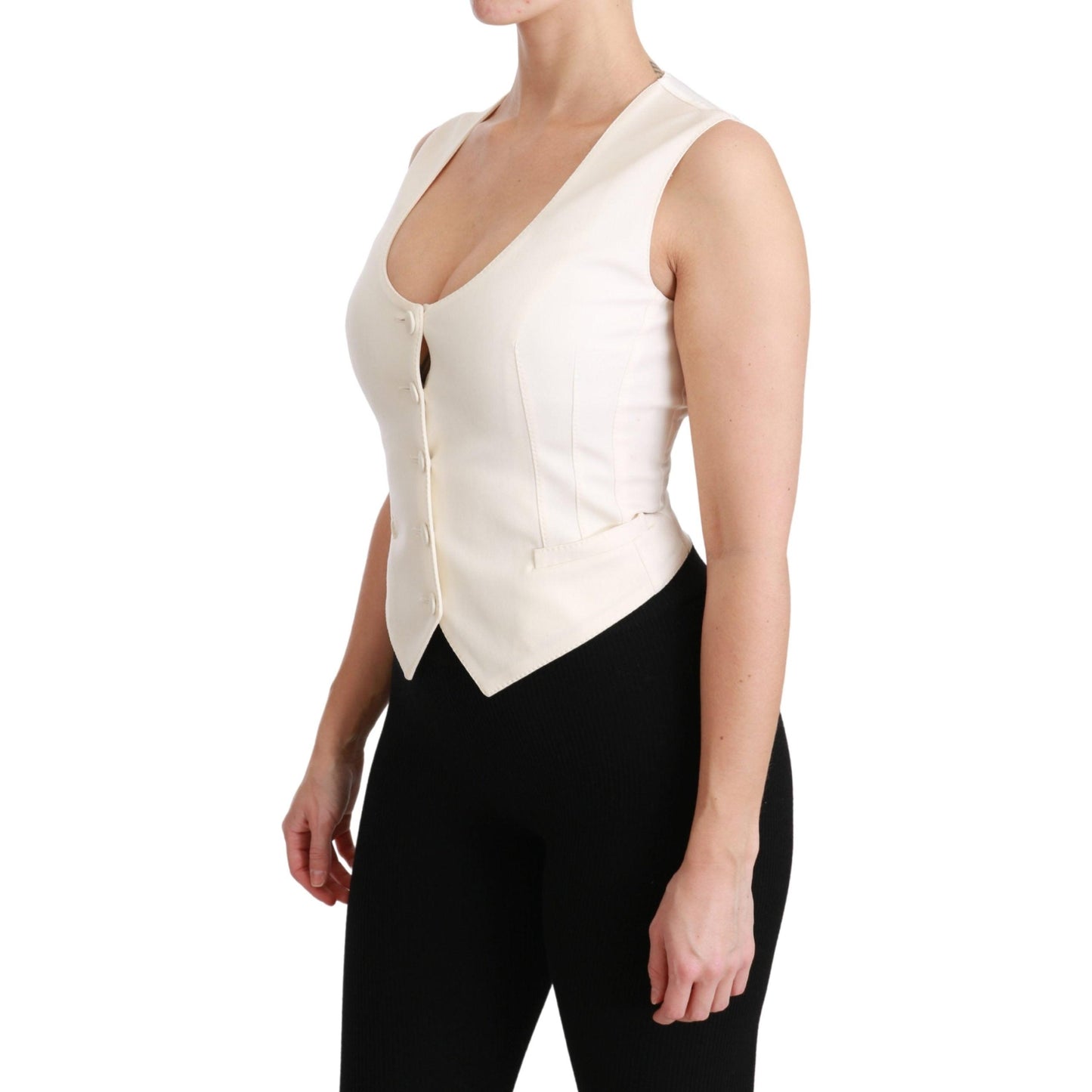 White Sleeveless Waistcoat Vest Wool Top