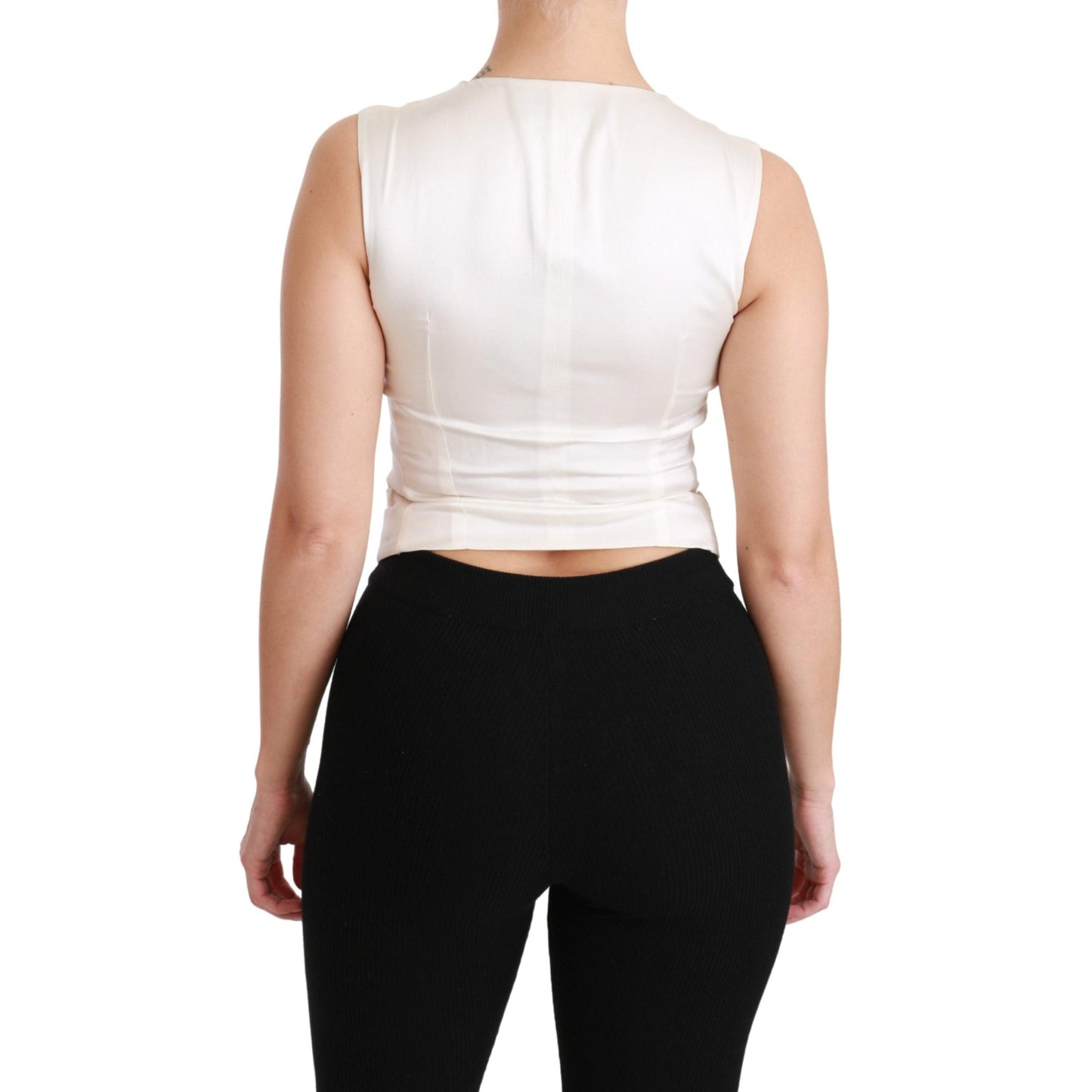 White Sleeveless Waistcoat Vest Wool Top