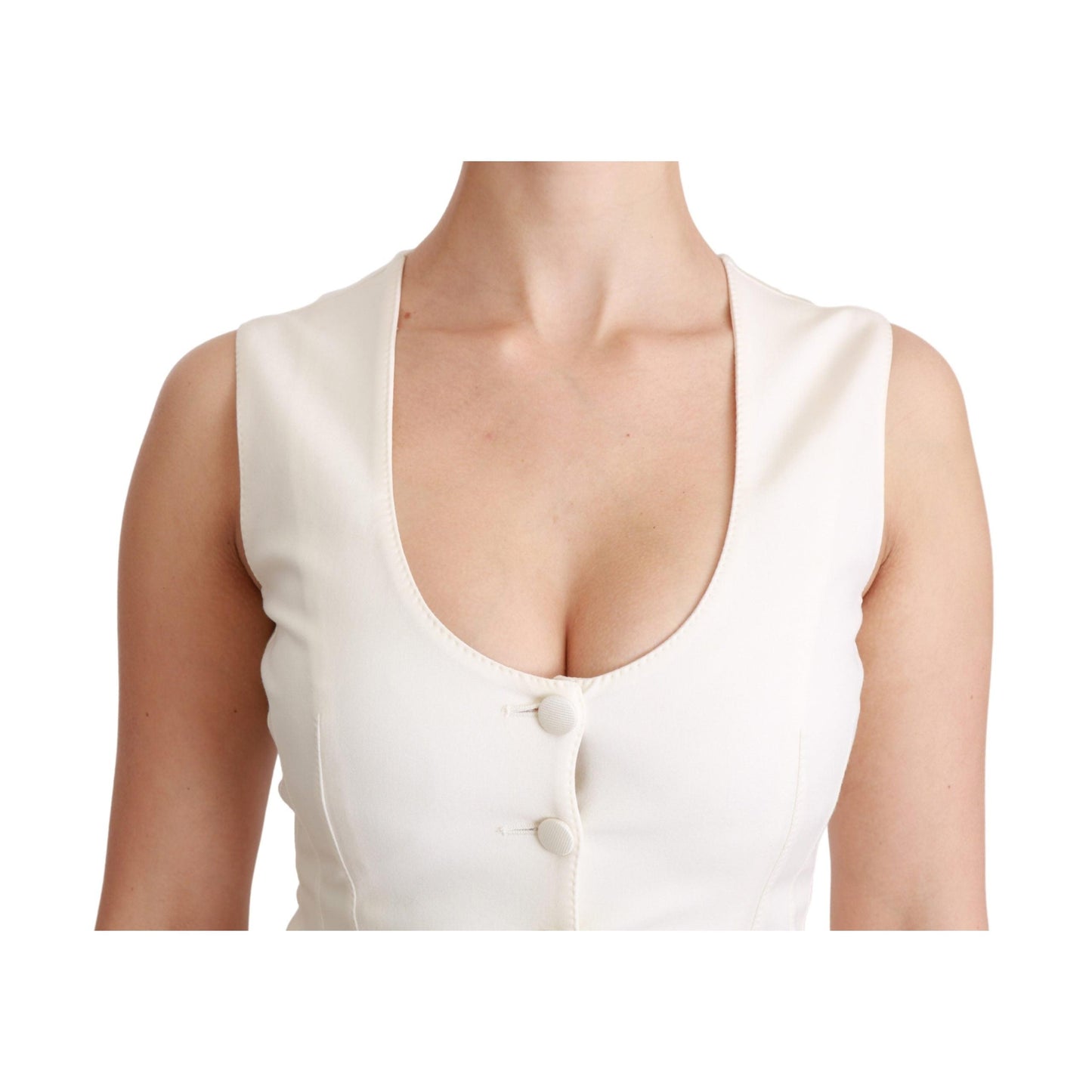 White Sleeveless Waistcoat Vest Wool Top